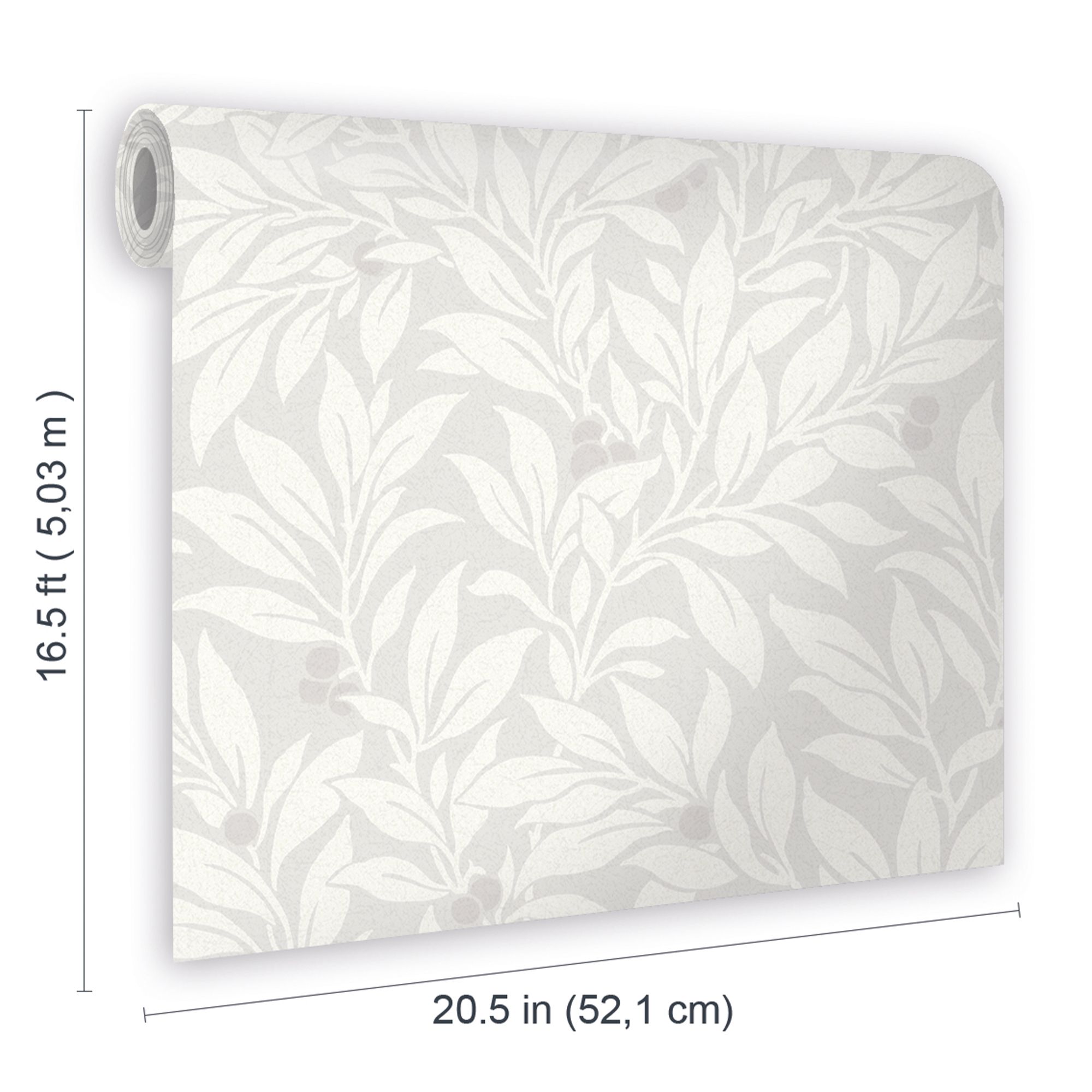 GoodHome Dearnery Grey Leaves Smooth Wallpaper