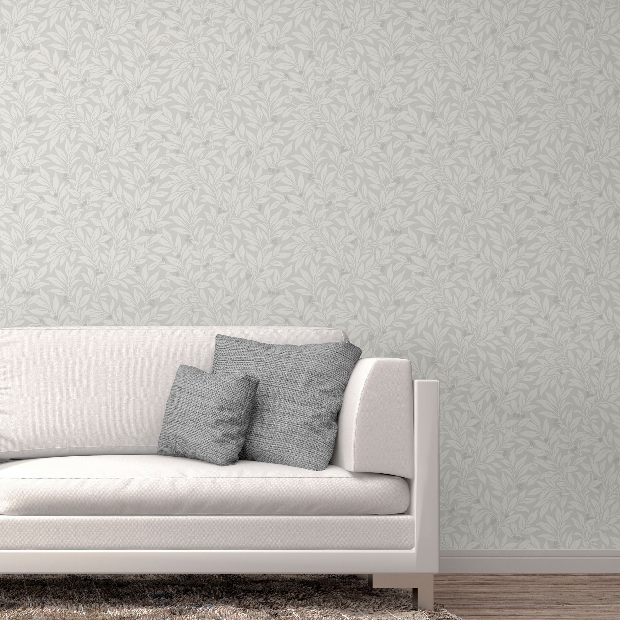 GoodHome Dearnery Grey Leaves Smooth Wallpaper