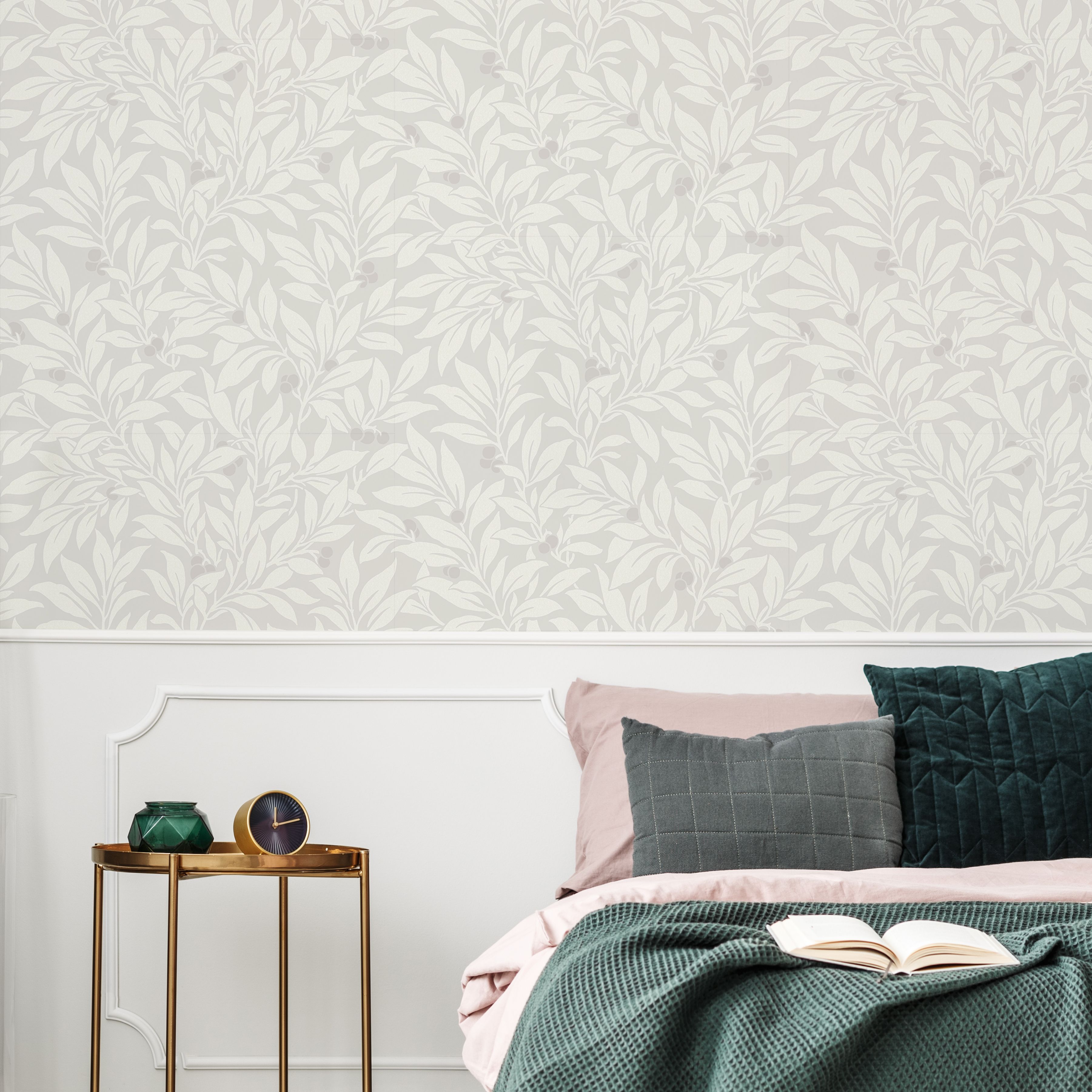 GoodHome Dearnery Grey Leaves Smooth Wallpaper