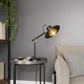 ZOE Matte Black Conical Table Lamp with Gold Chrome Base And Black