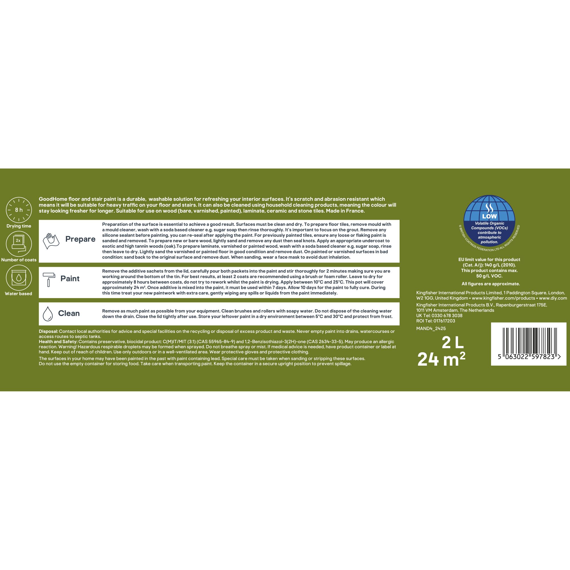 GoodHome Delaware Matt Floor & stair paint, 2L