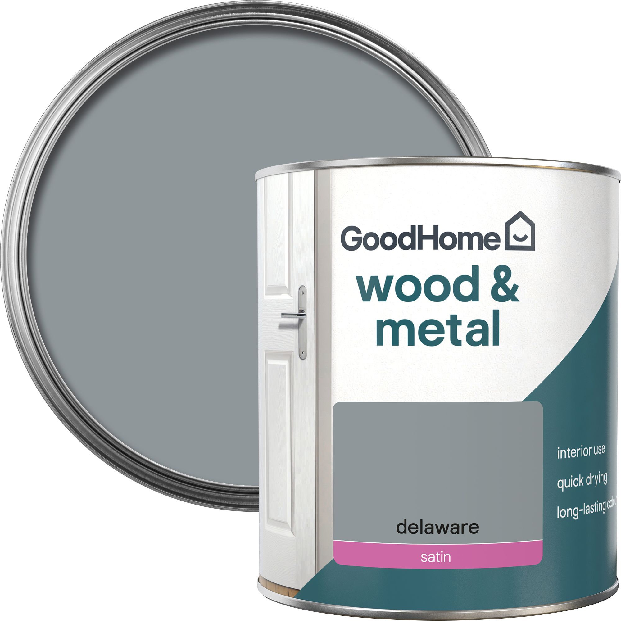 GoodHome Delaware Satin Metal & wood paint, 750ml