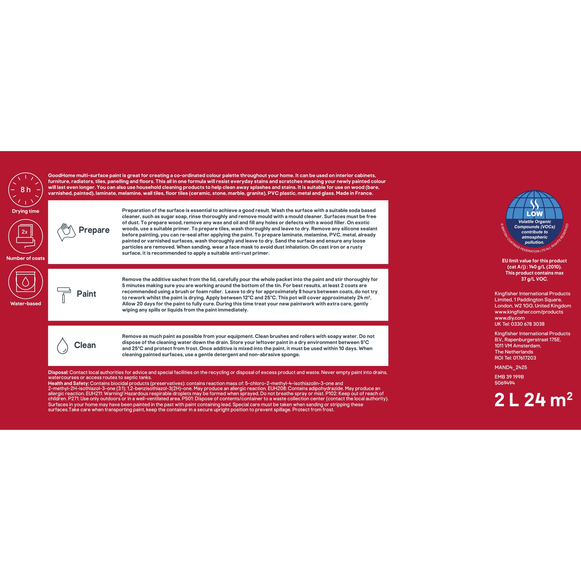 GoodHome Delaware Satin Multi-surface paint, 2L