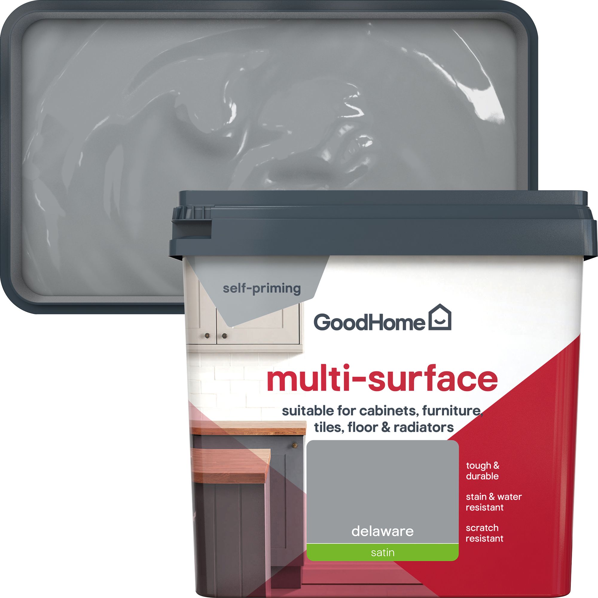 GoodHome Delaware Satin Multi-surface paint, 750ml