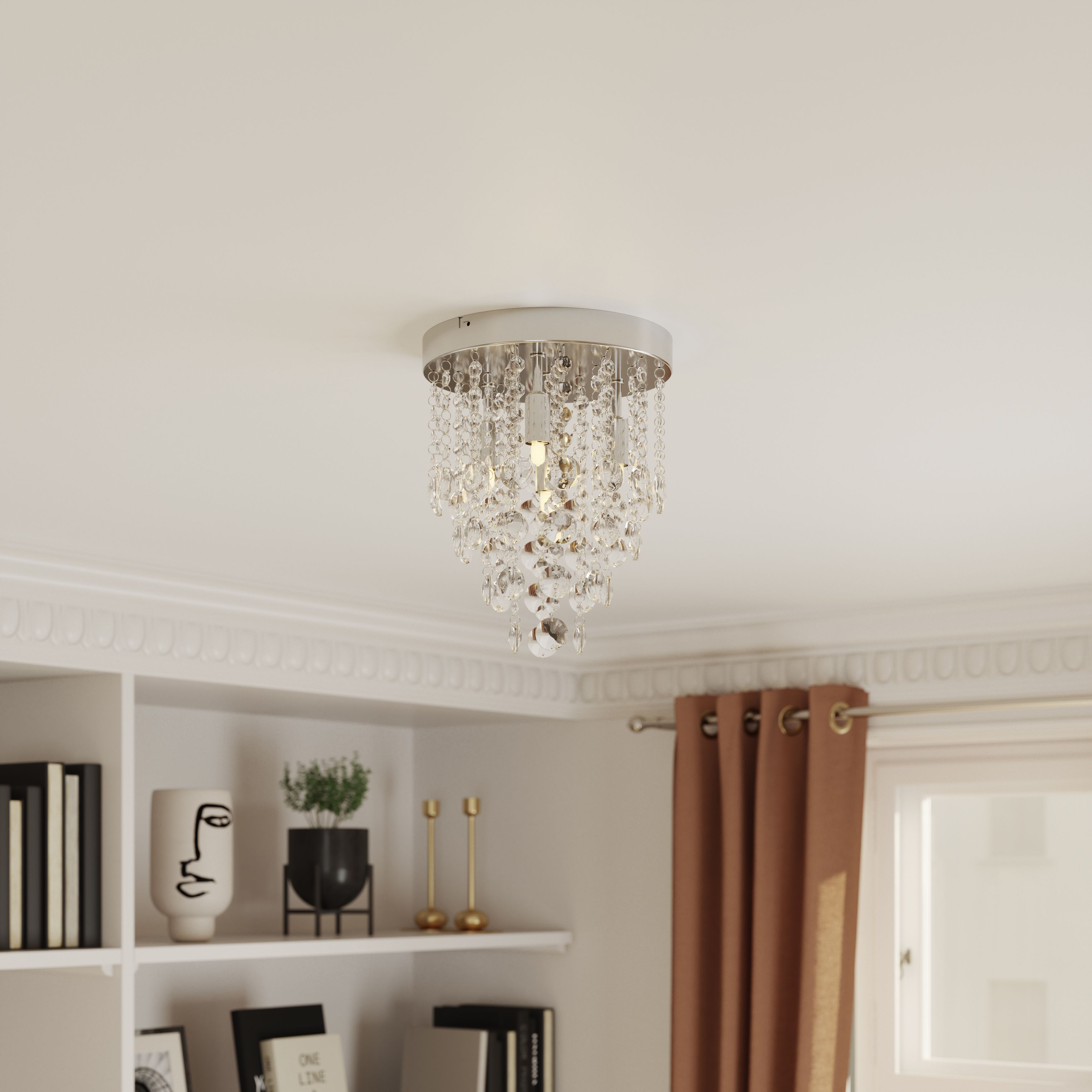 GoodHome Deltana Round Glass & metal Transparent Chrome effect 4 Lamp Ceiling light