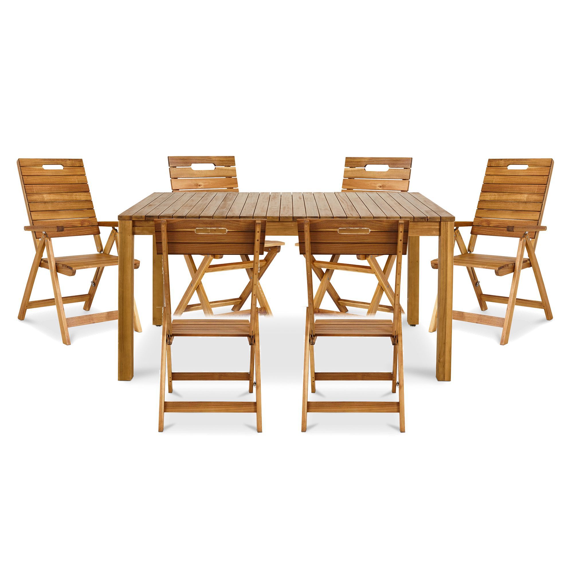 GoodHome Denia Acacia Wooden 6 seater Dining set with 2 recliners