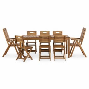 GoodHome Denia Acacia Wooden 8 seater Dining set with 2 recliners