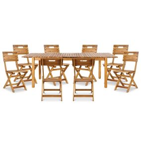 GoodHome Denia Acacia Wooden 8 seater Dining set with foldable chairs