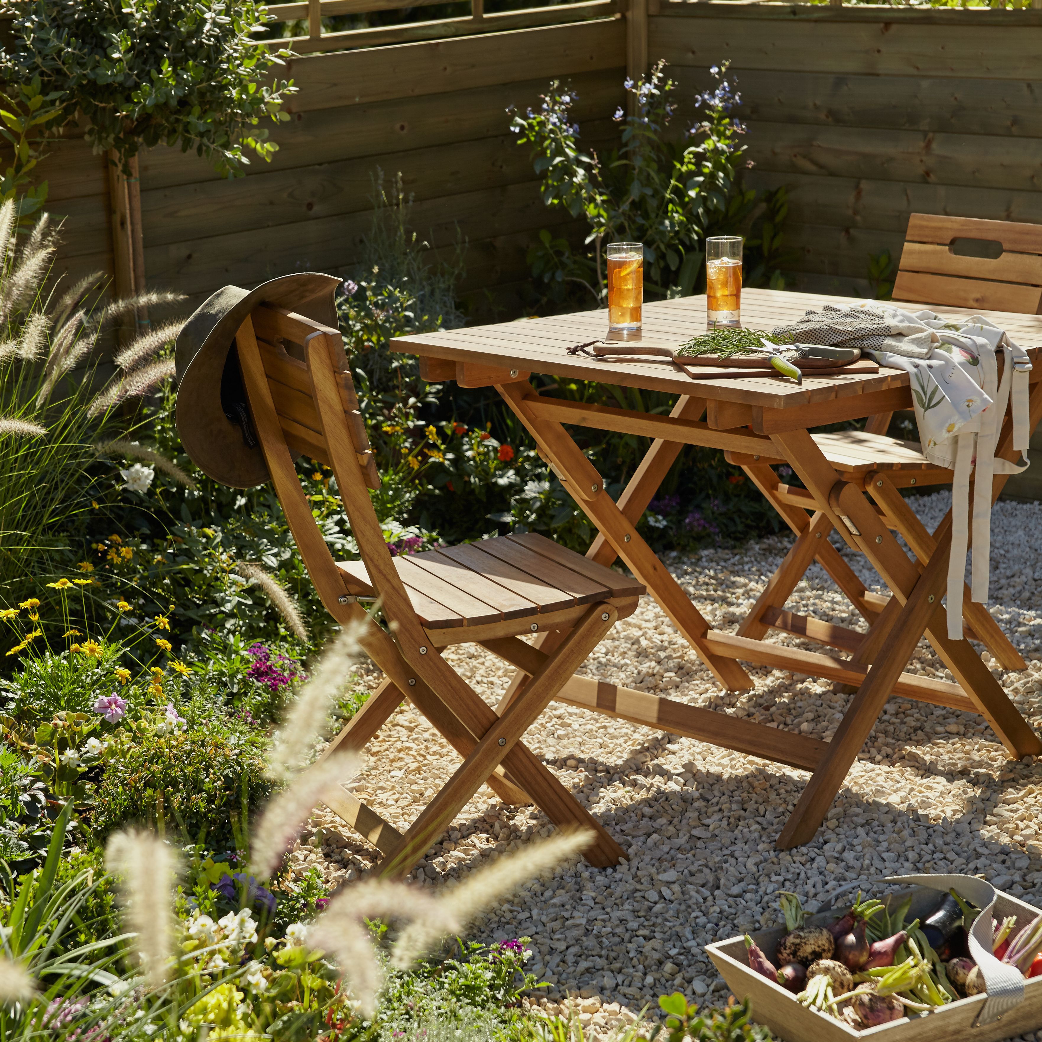 GoodHome Denia Wooden Foldable 4 seater Square Table