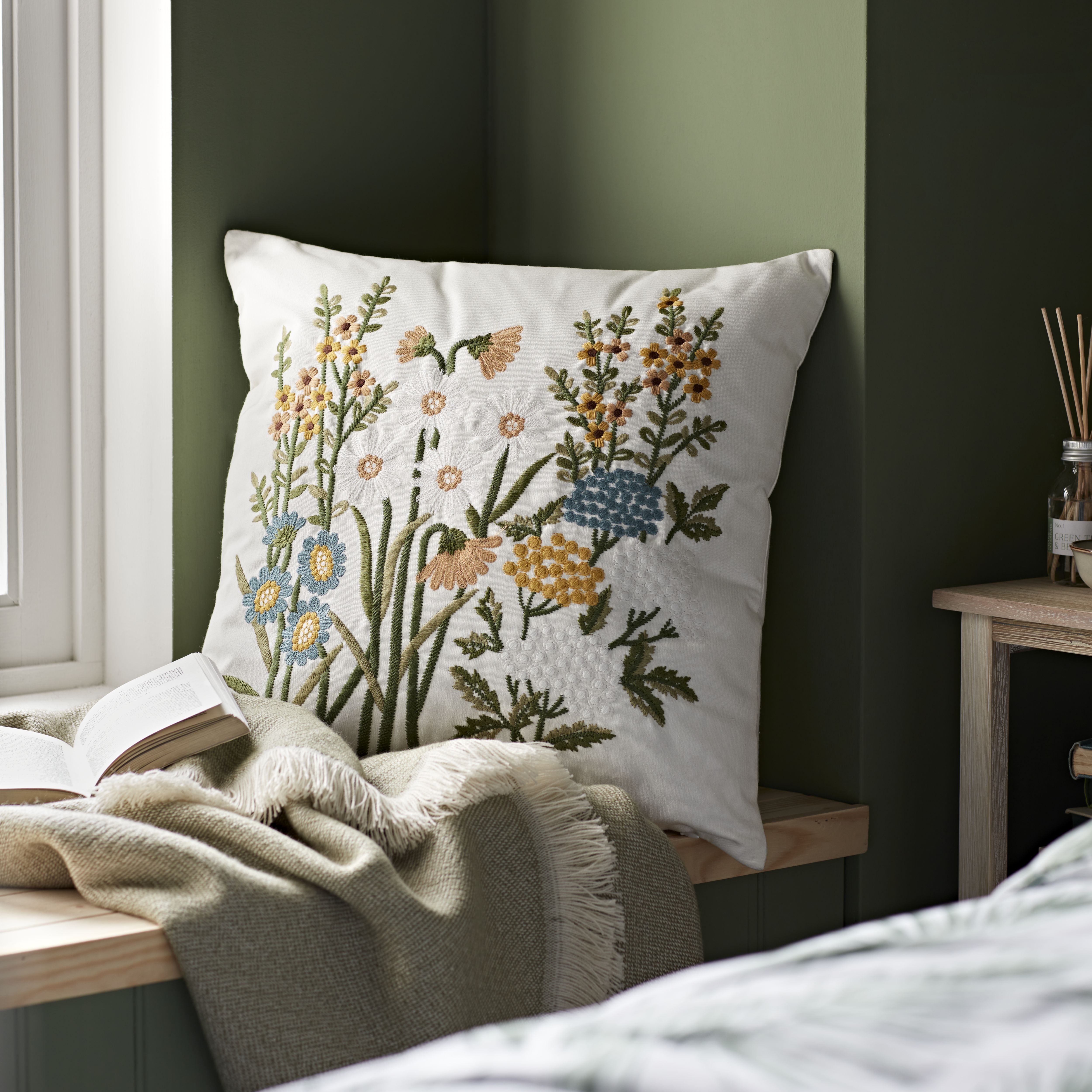 GoodHome Denman Embroidered effect Indoor Cushion, (L)43cm x (W)43cm