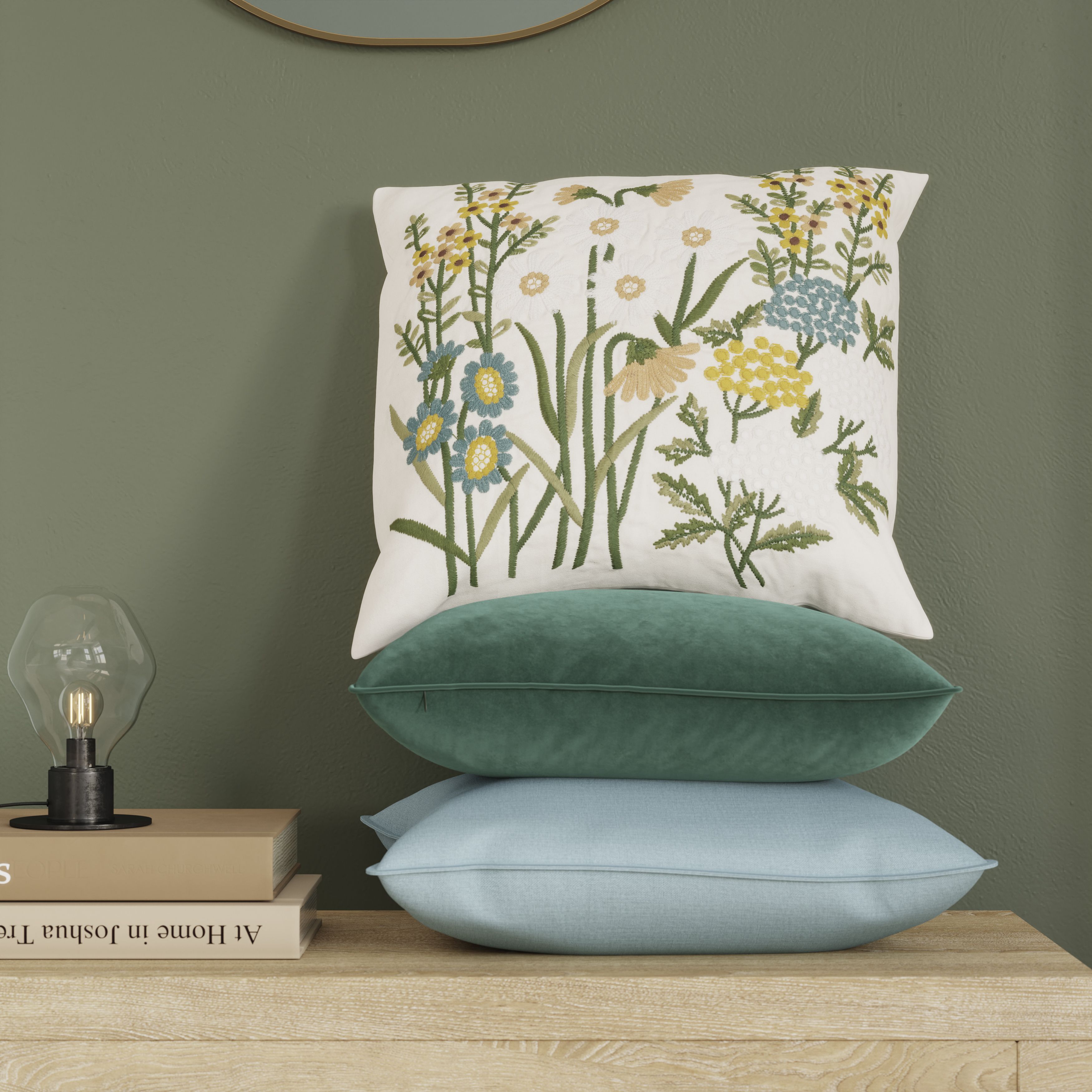 GoodHome Denman Embroidered effect Indoor Cushion, (L)43cm x (W)43cm