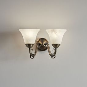 GoodHome Dives Antique brass effect Double Wall light