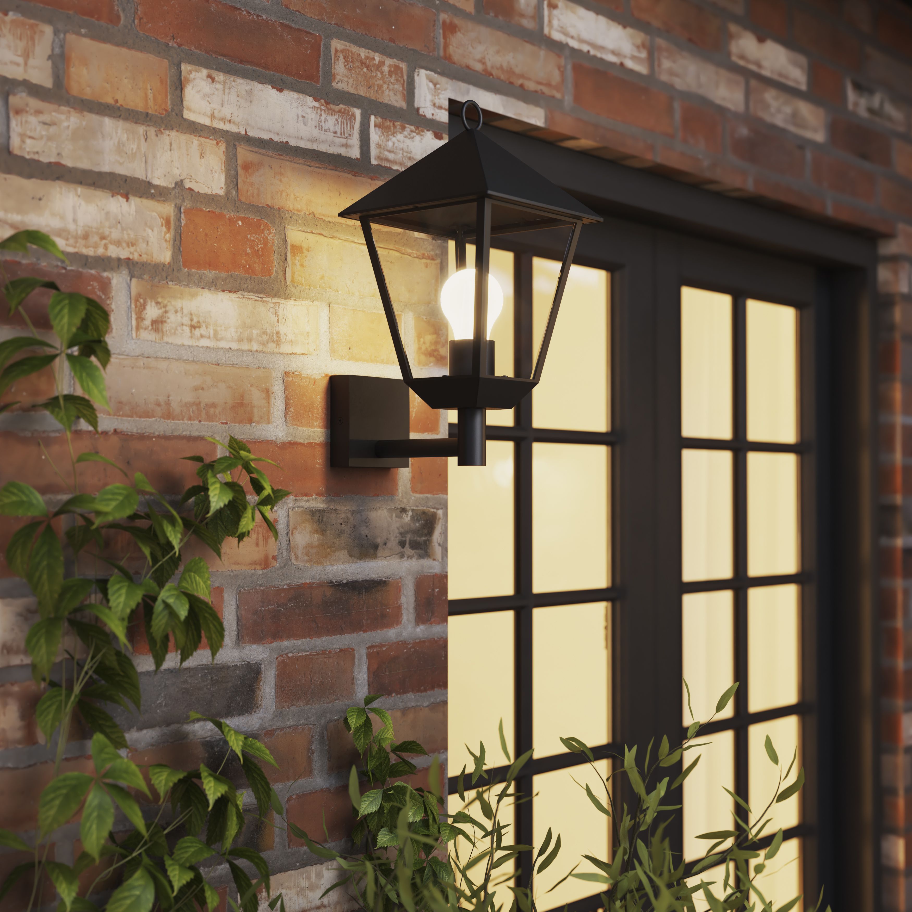 GoodHome Docker Fixed Matt Black Mains-powered Outdoor Up [E27] Light bulb required (not included). Check bulb dimensions in relation to space available. Wall light