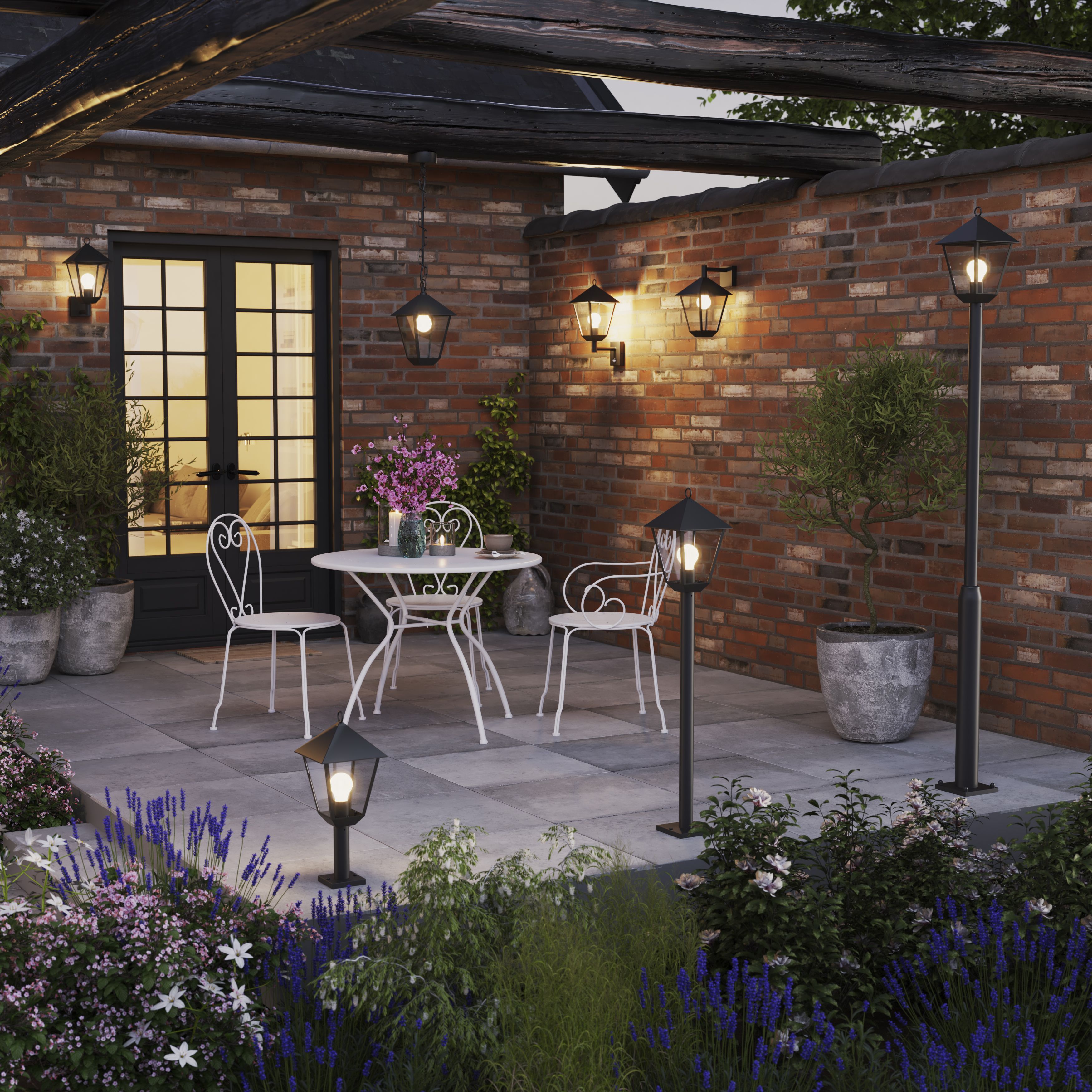 GoodHome Docker Fixed Matt Black Mains-powered Outdoor Up [E27] Light bulb required (not included). Check bulb dimensions in relation to space available. Wall light