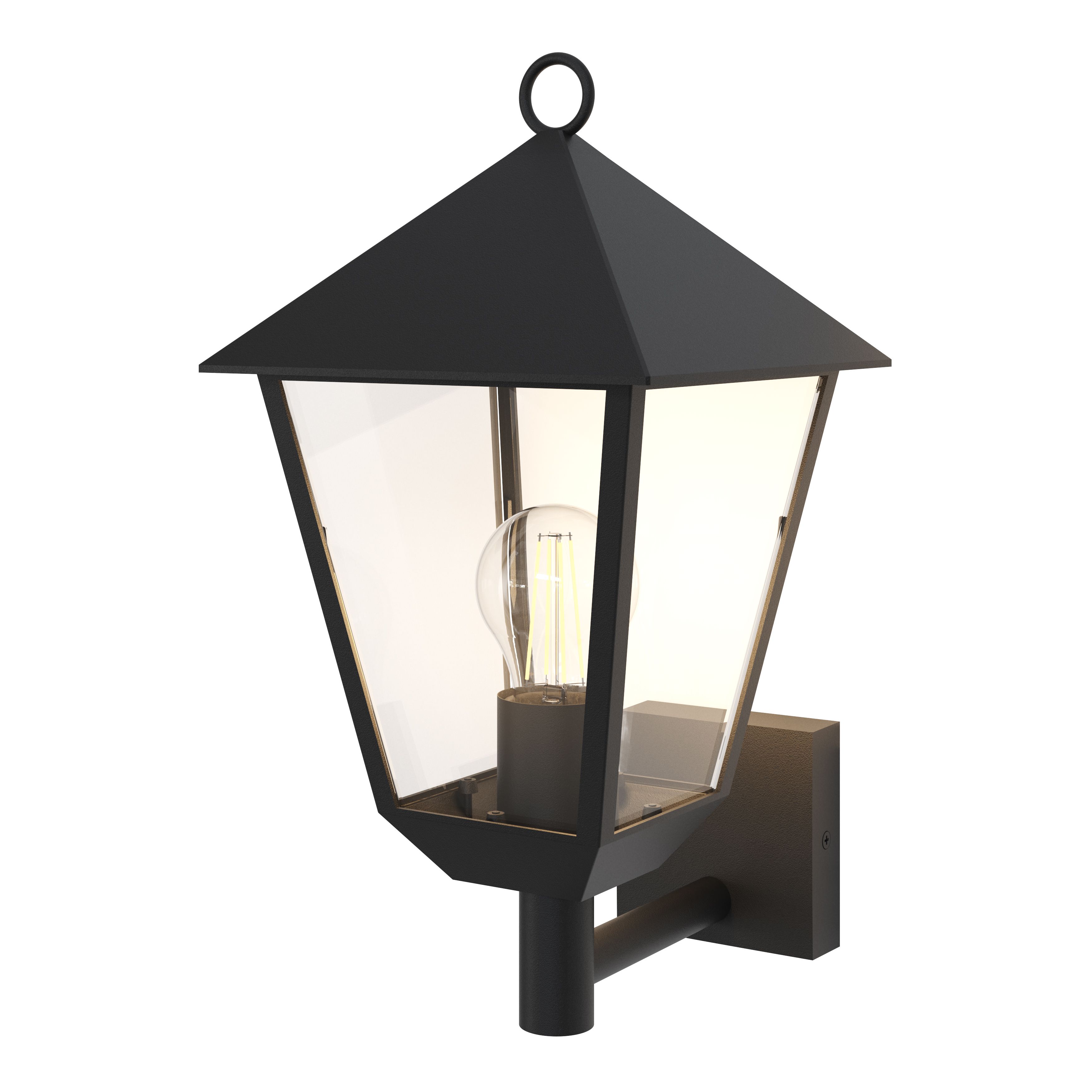 GoodHome Docker Fixed Matt Black Mains-powered Outdoor Up [E27] Light bulb required (not included). Check bulb dimensions in relation to space available. Wall light