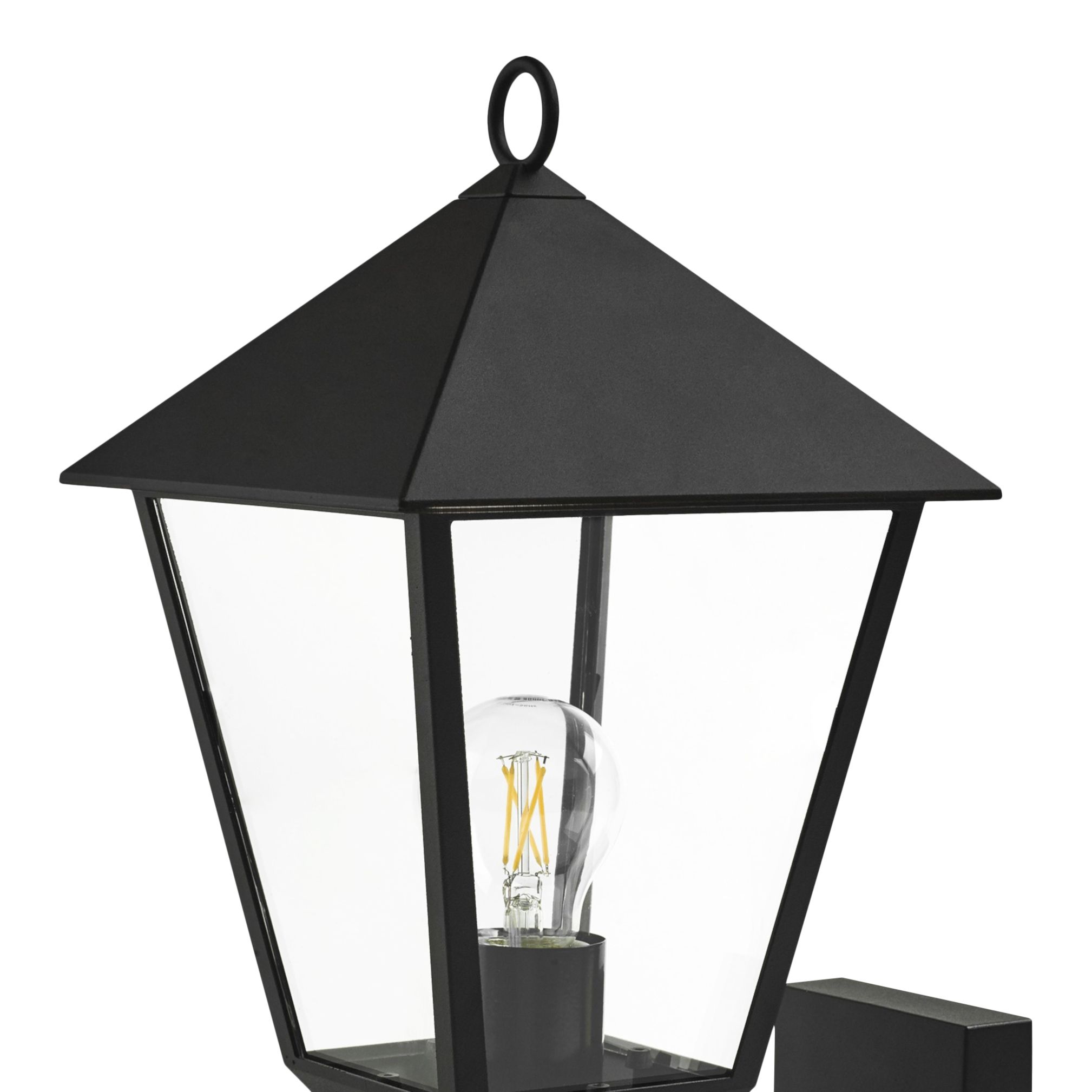 GoodHome Docker Fixed Matt Black Mains-powered Outdoor Up [E27] Light bulb required (not included). Check bulb dimensions in relation to space available. Wall light