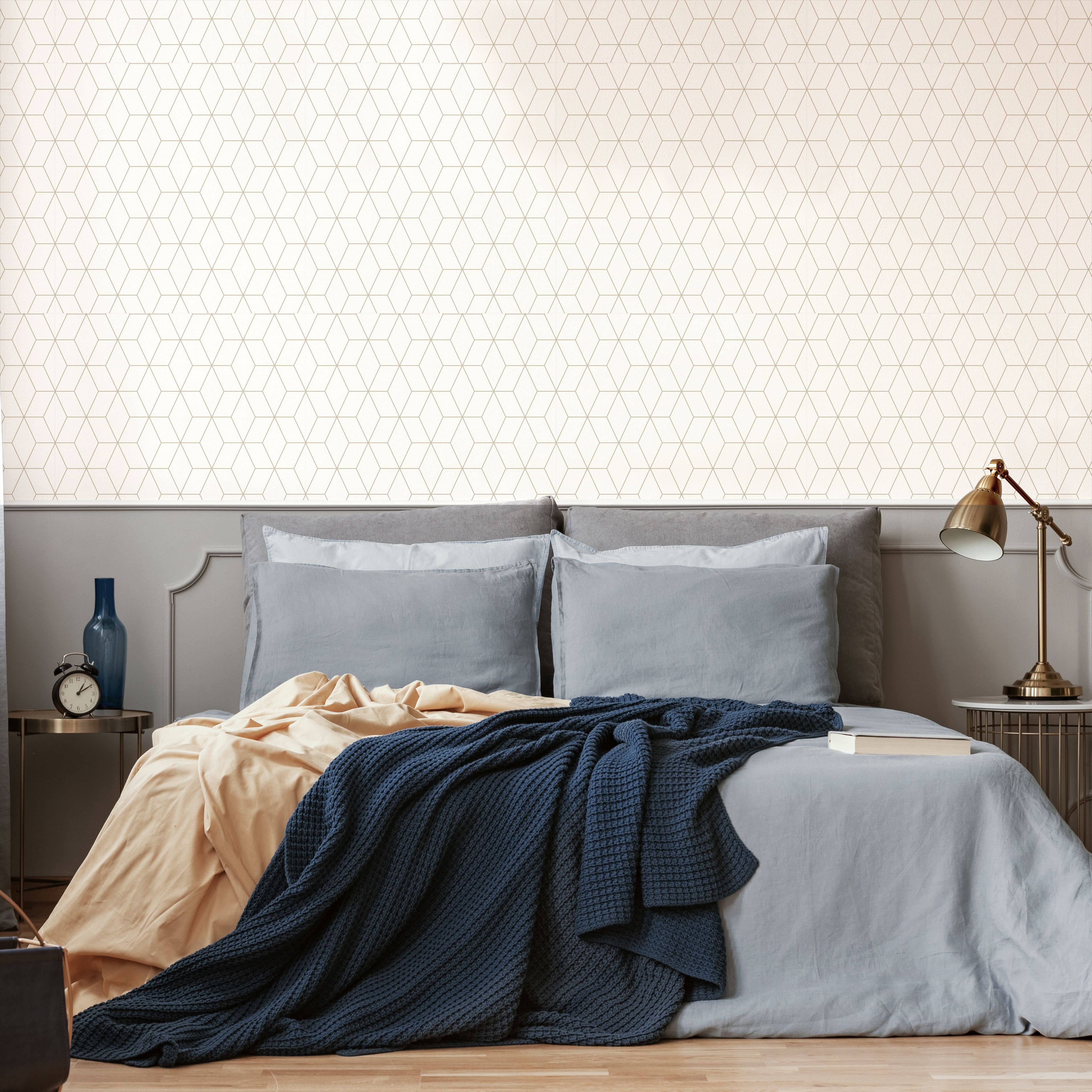 GoodHome Donnington Cream Geometric Metallic effect Smooth Wallpaper