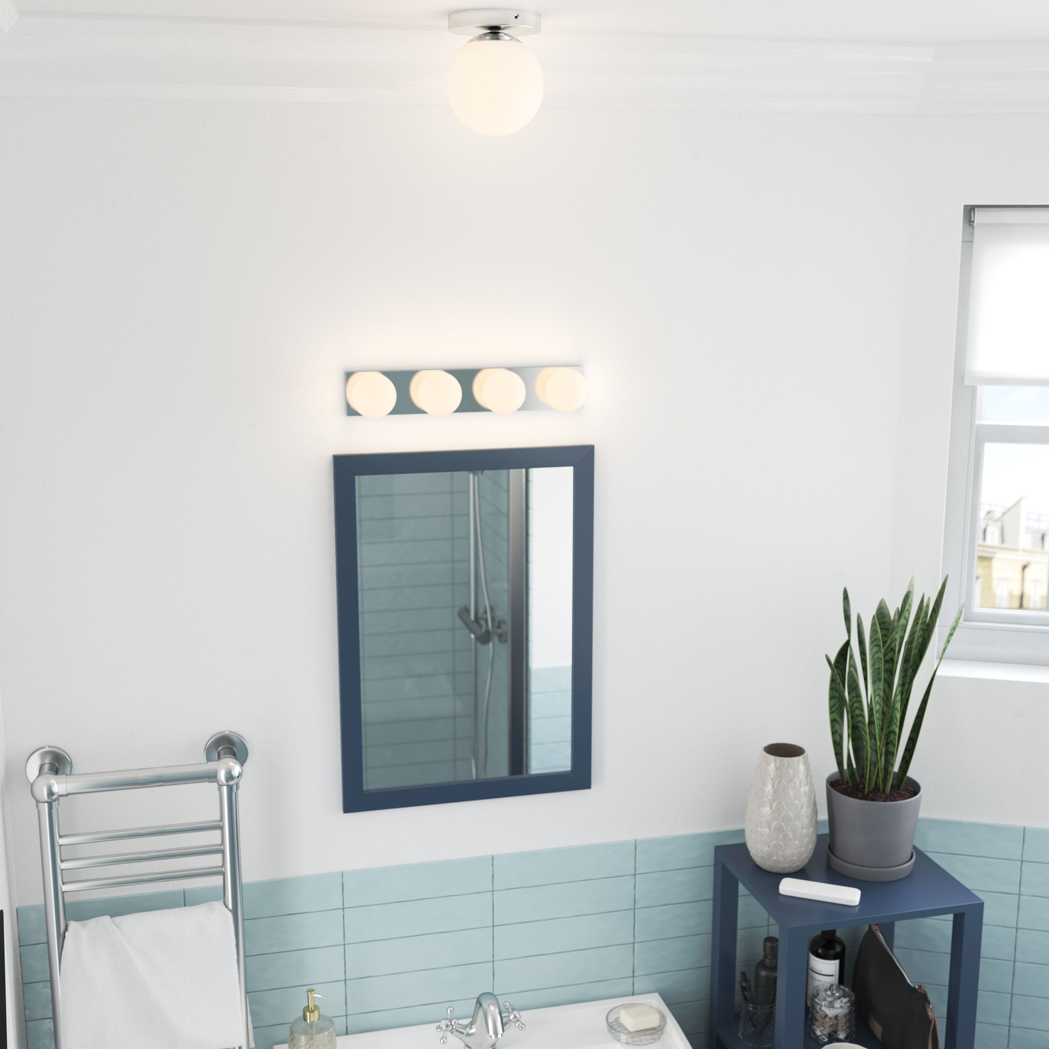 GoodHome Dorres White & silver Chrome effect Quadruple Wired Wall light