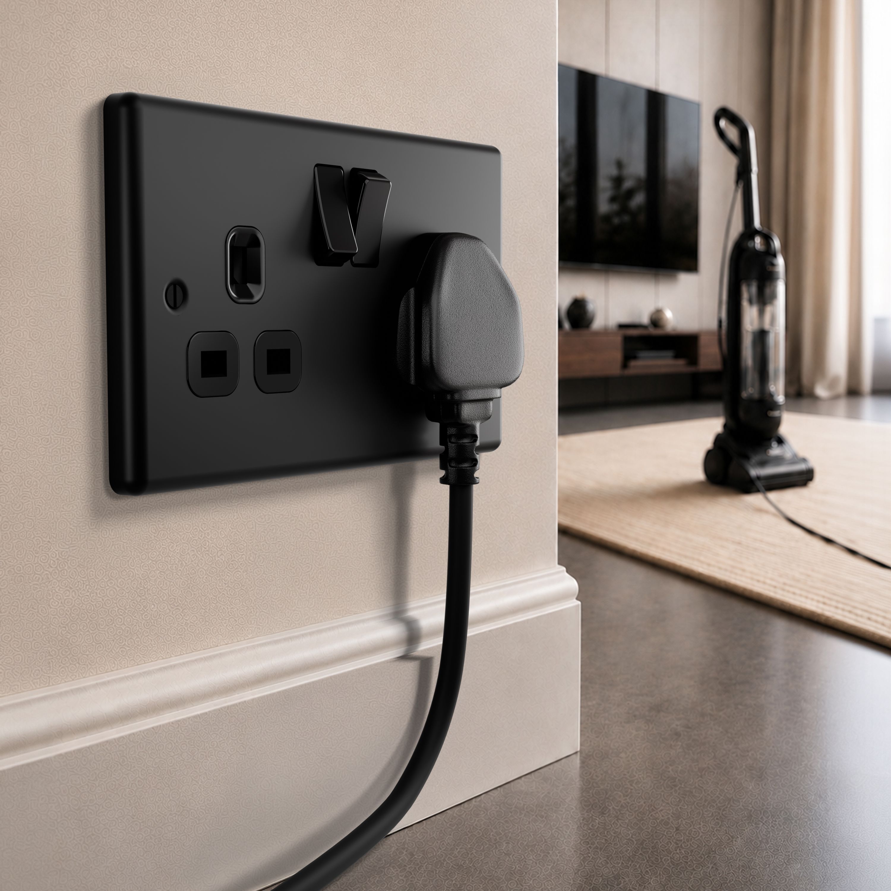 GoodHome Double 13A 250V Matt Black Inboard Switched socket with 1 pole