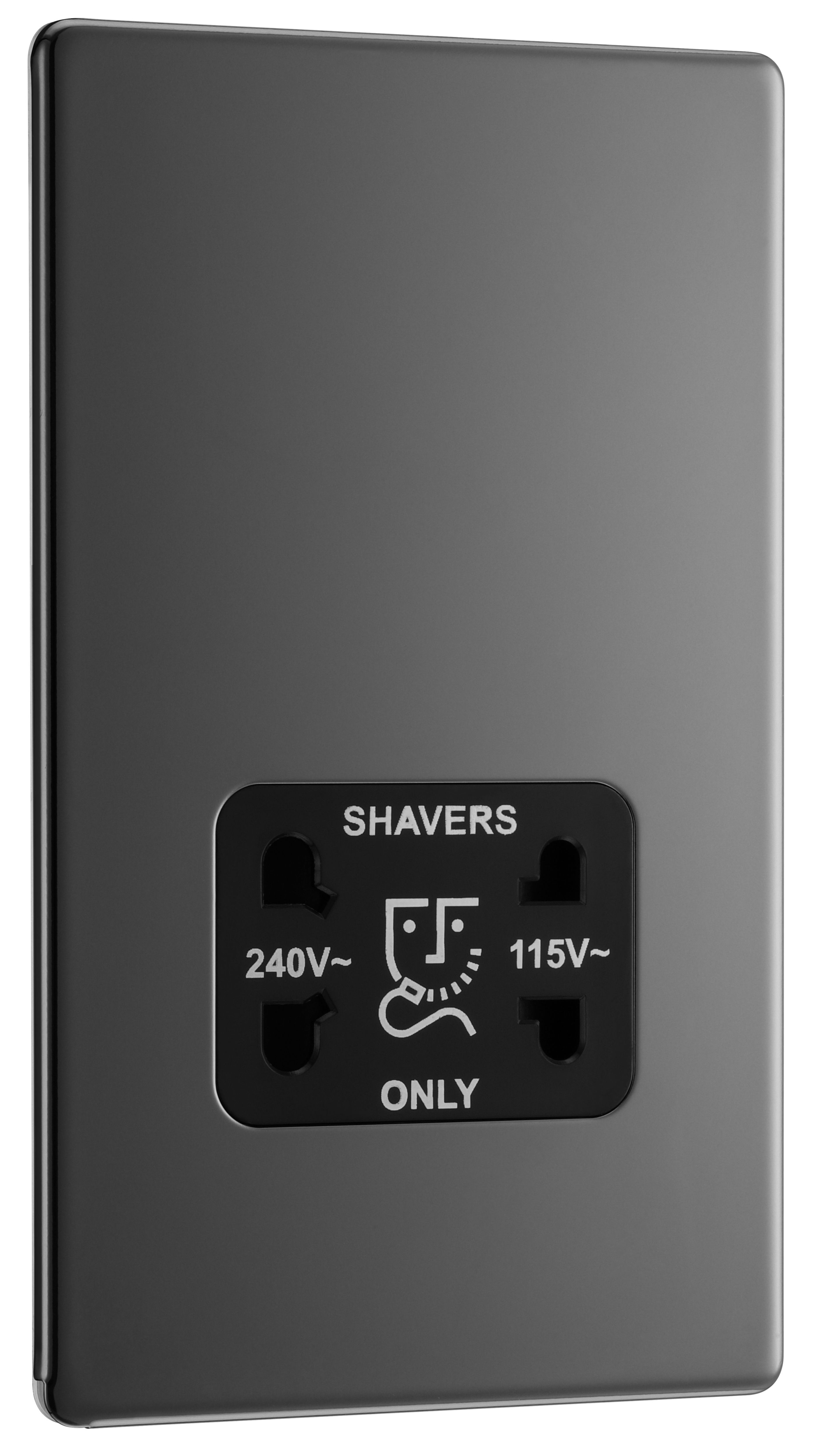 GoodHome Double Flat Screwless Shaver socket Gloss Black Nickel effect