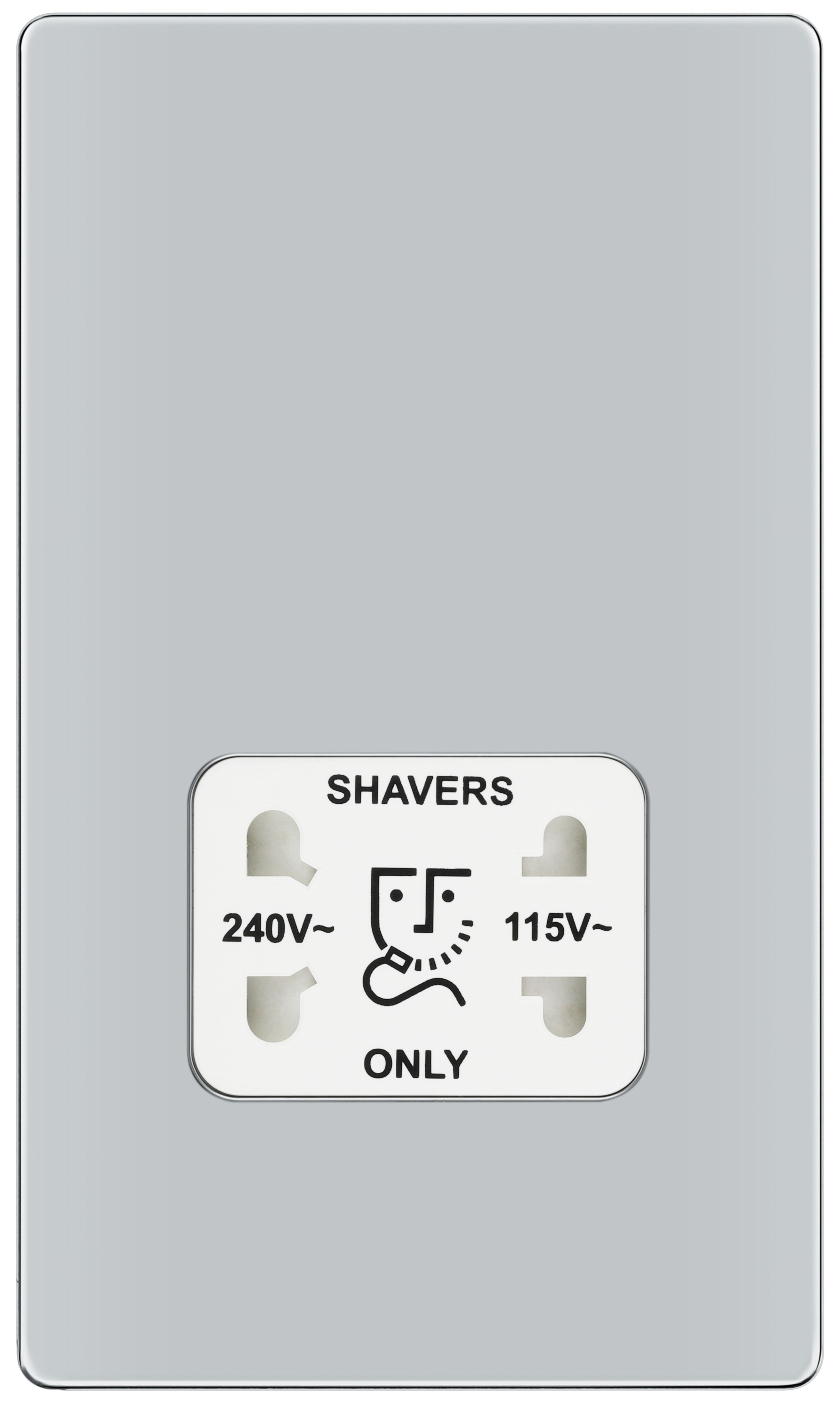 GoodHome Double Flat Screwless Shaver socket Gloss Chrome effect