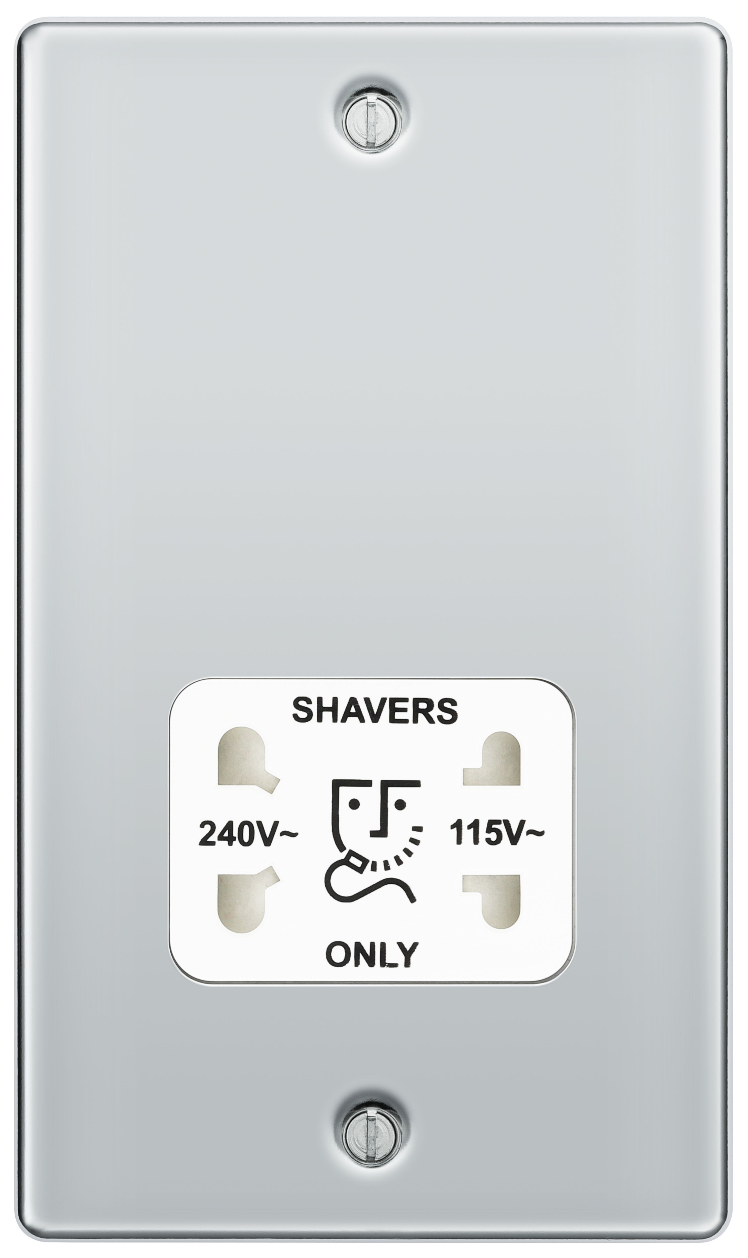 GoodHome Double Raised rounded Screwed Shaver socket Gloss Chrome effect