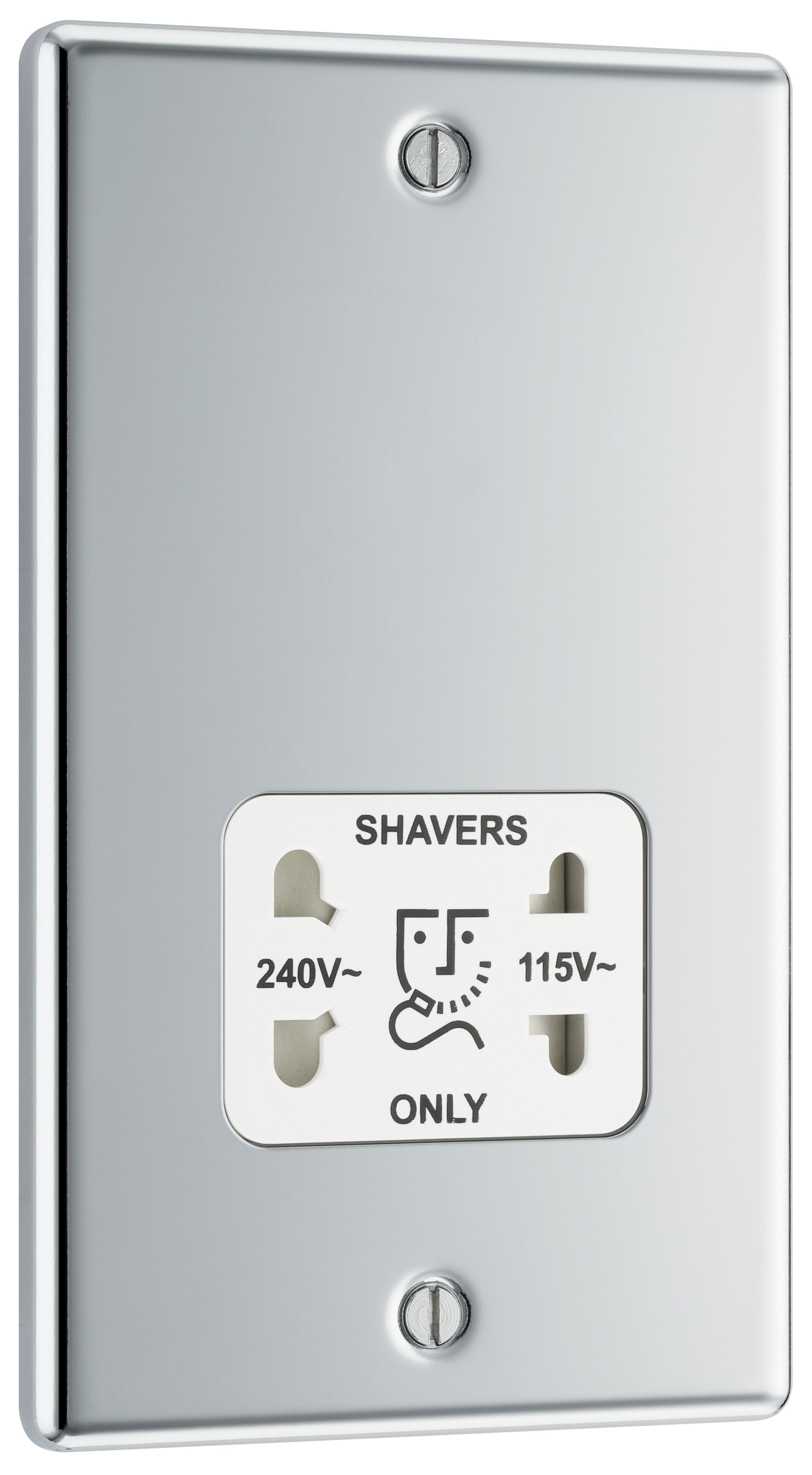 GoodHome Double Raised rounded Screwed Shaver socket Gloss Chrome effect