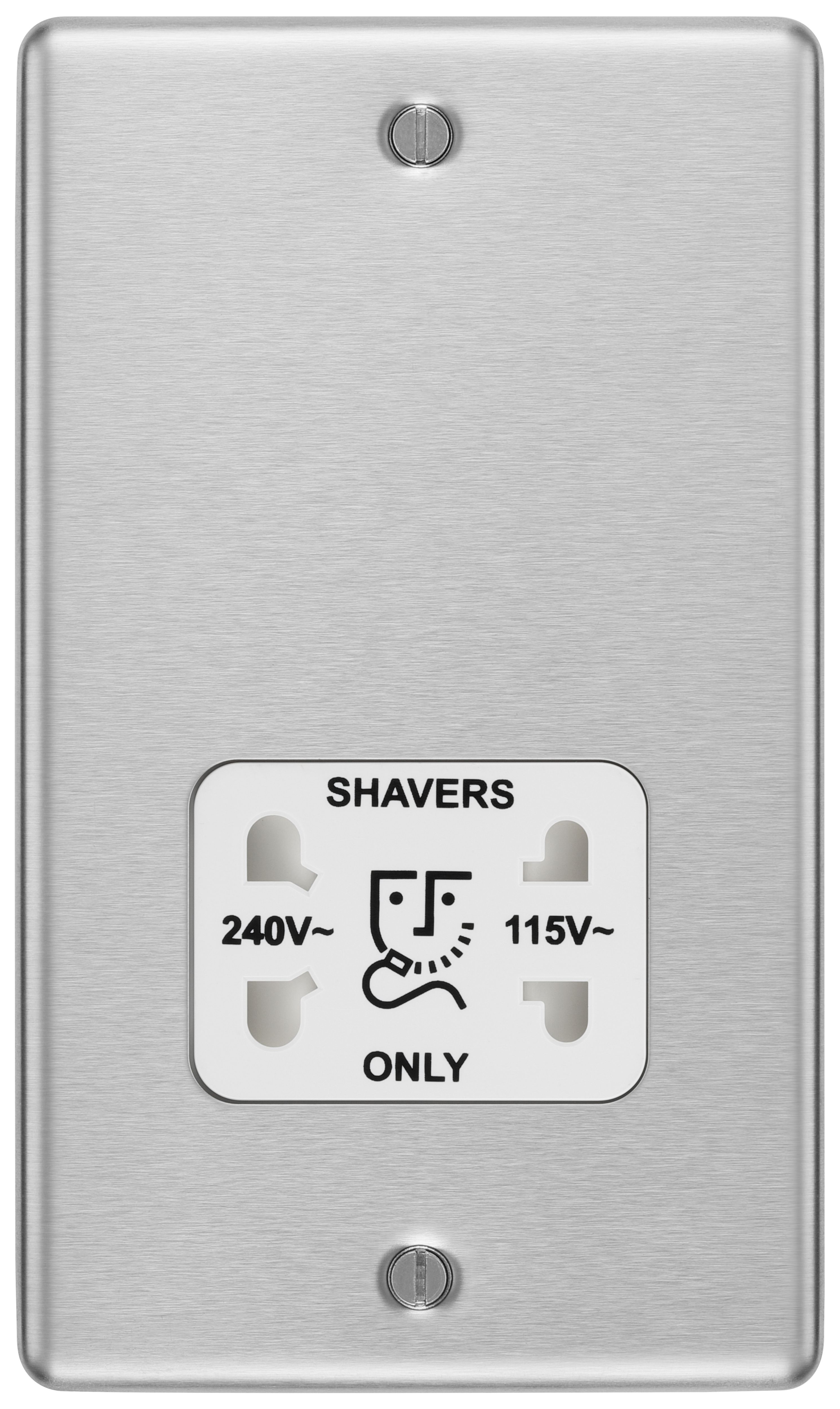 GoodHome Double Raised rounded Screwed Shaver socket Matt Steel effect