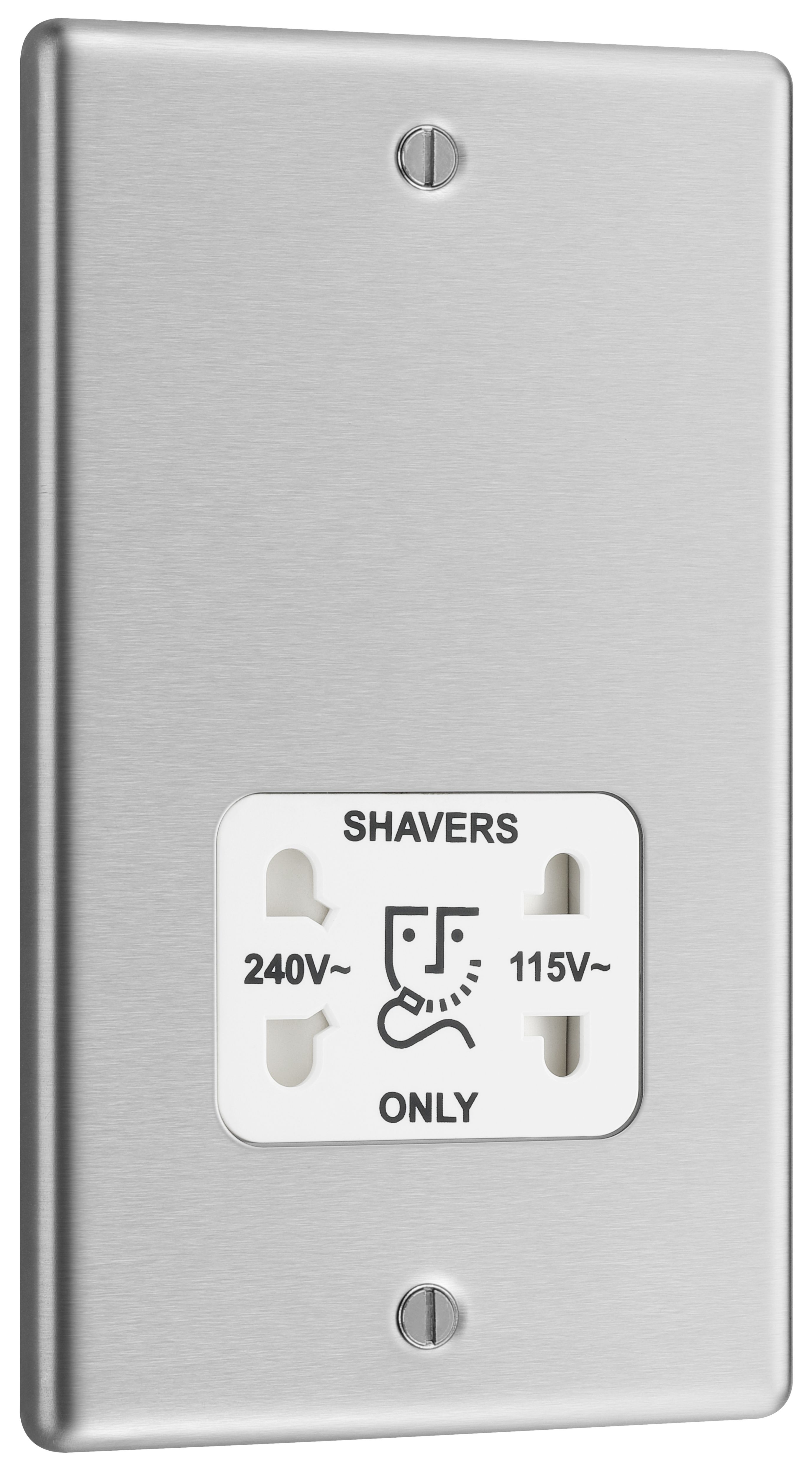 GoodHome Double Raised rounded Screwed Shaver socket Matt Steel effect