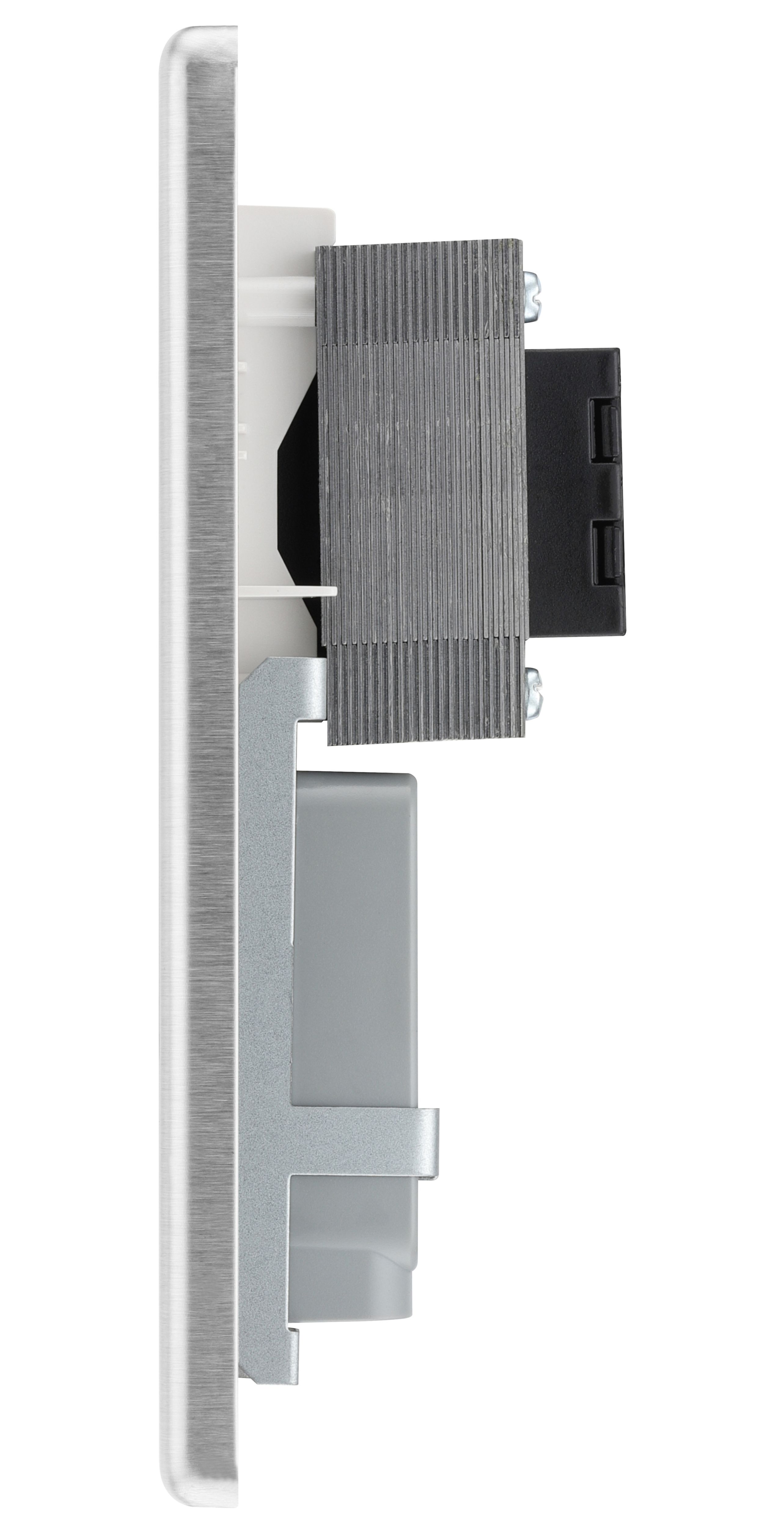 GoodHome Double Raised rounded Screwed Shaver socket Matt Steel effect