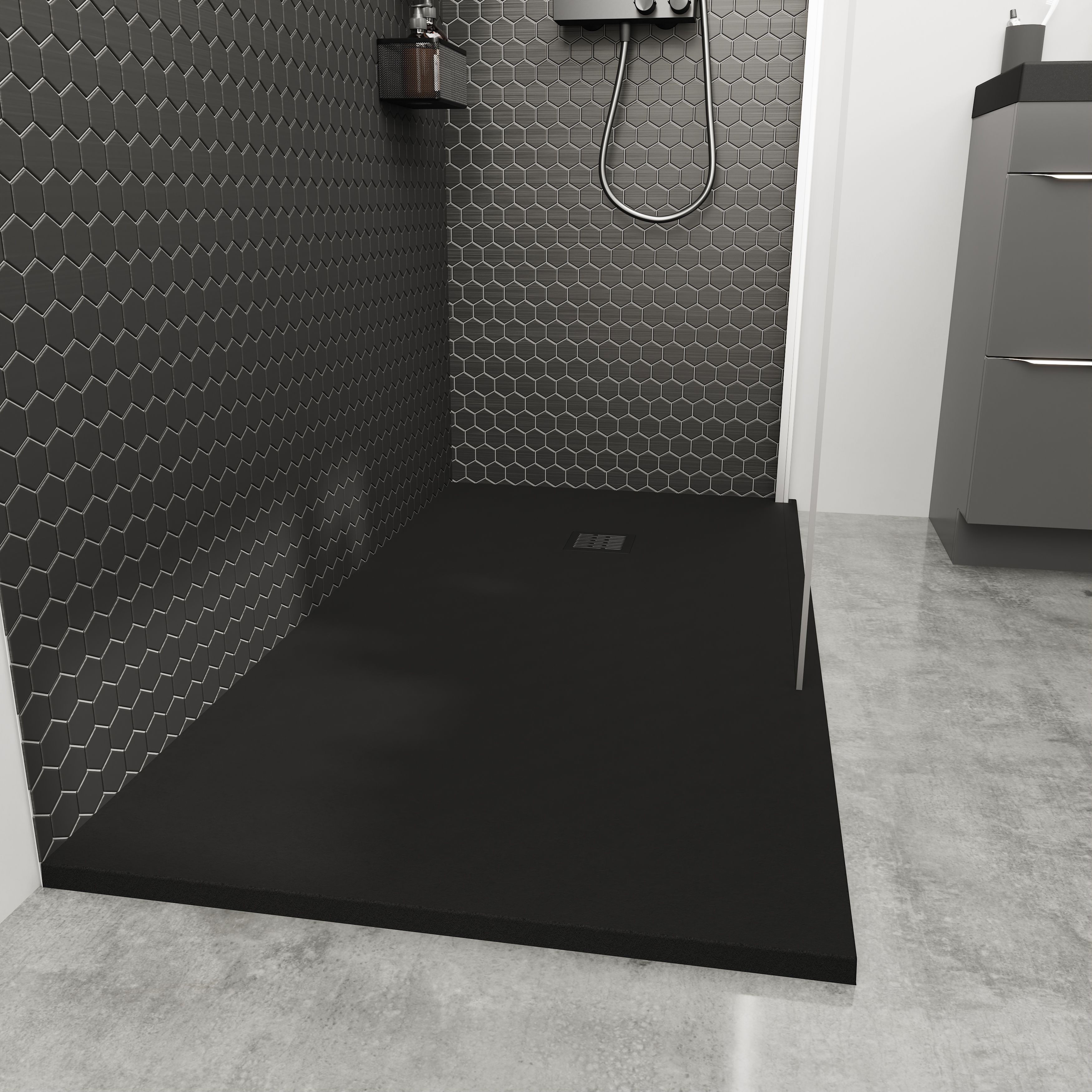 GoodHome Douro Matt Black Rectangular Centre drain Shower tray (L)1200mm (W)900mm (H) 28mm