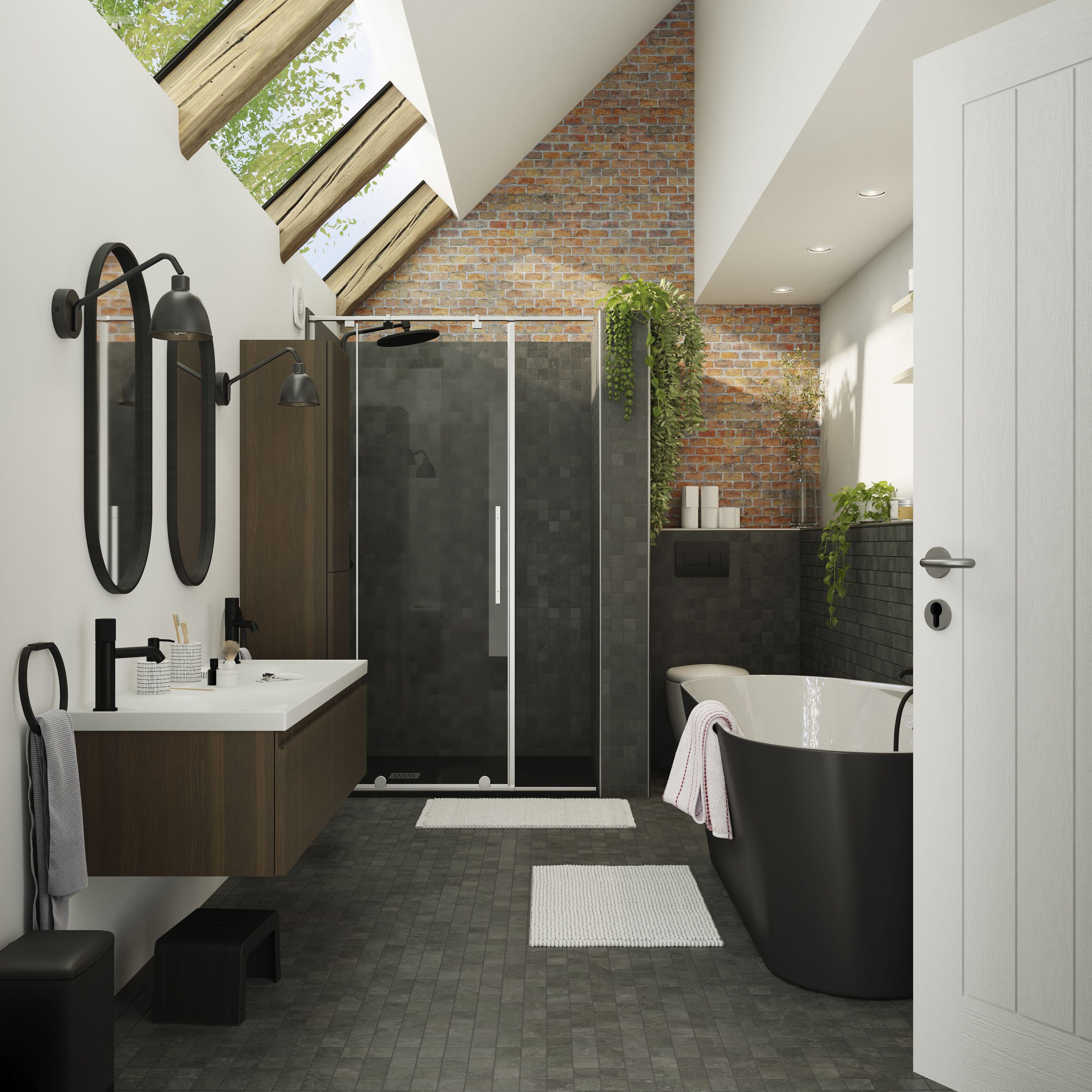 GoodHome Douro Matt Black Rectangular Centre drain Shower tray (L)1200mm (W)900mm (H) 28mm