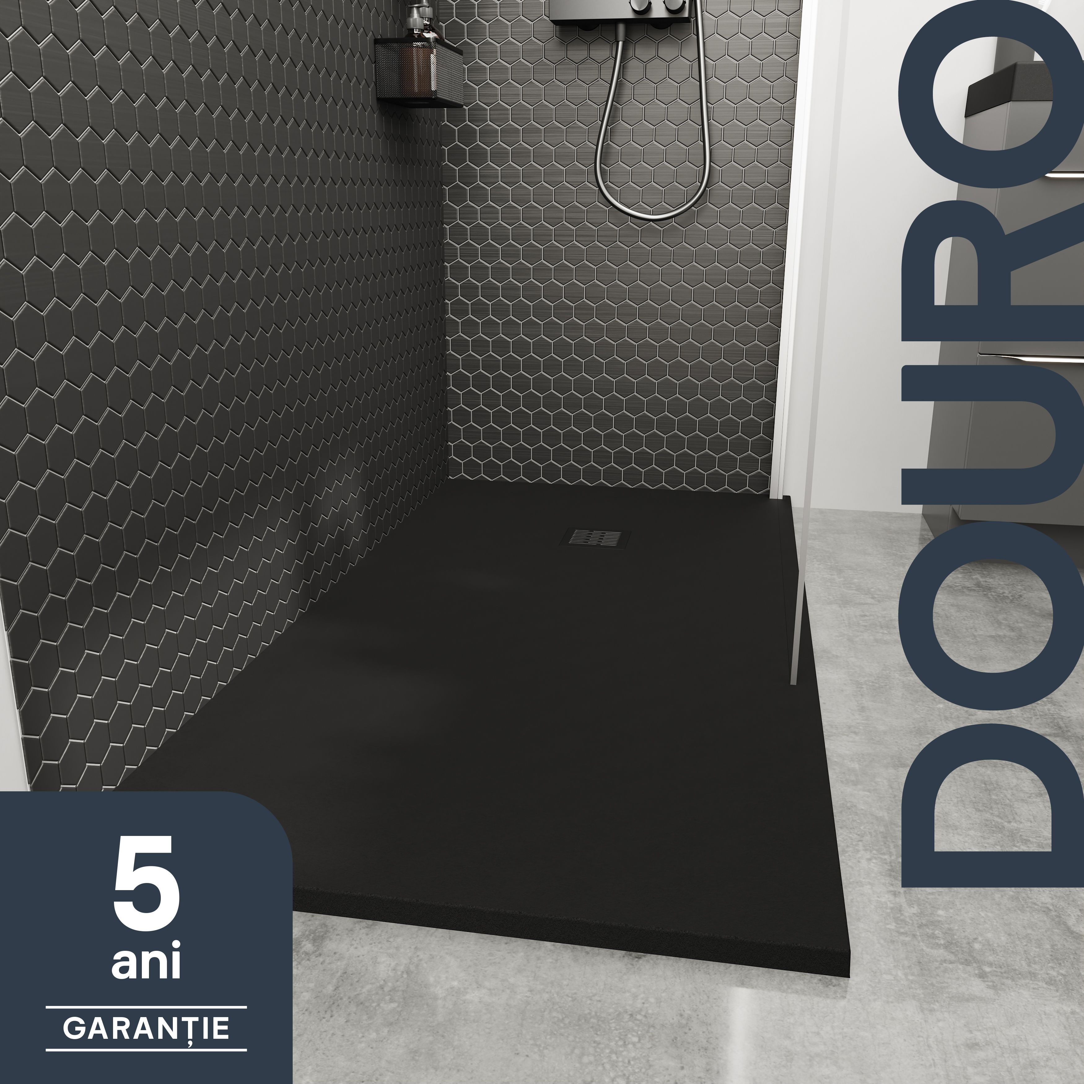 GoodHome Douro Matt Black Rectangular Reversible drainer Shower tray (L)1200mm (W)800mm (H) 30mm