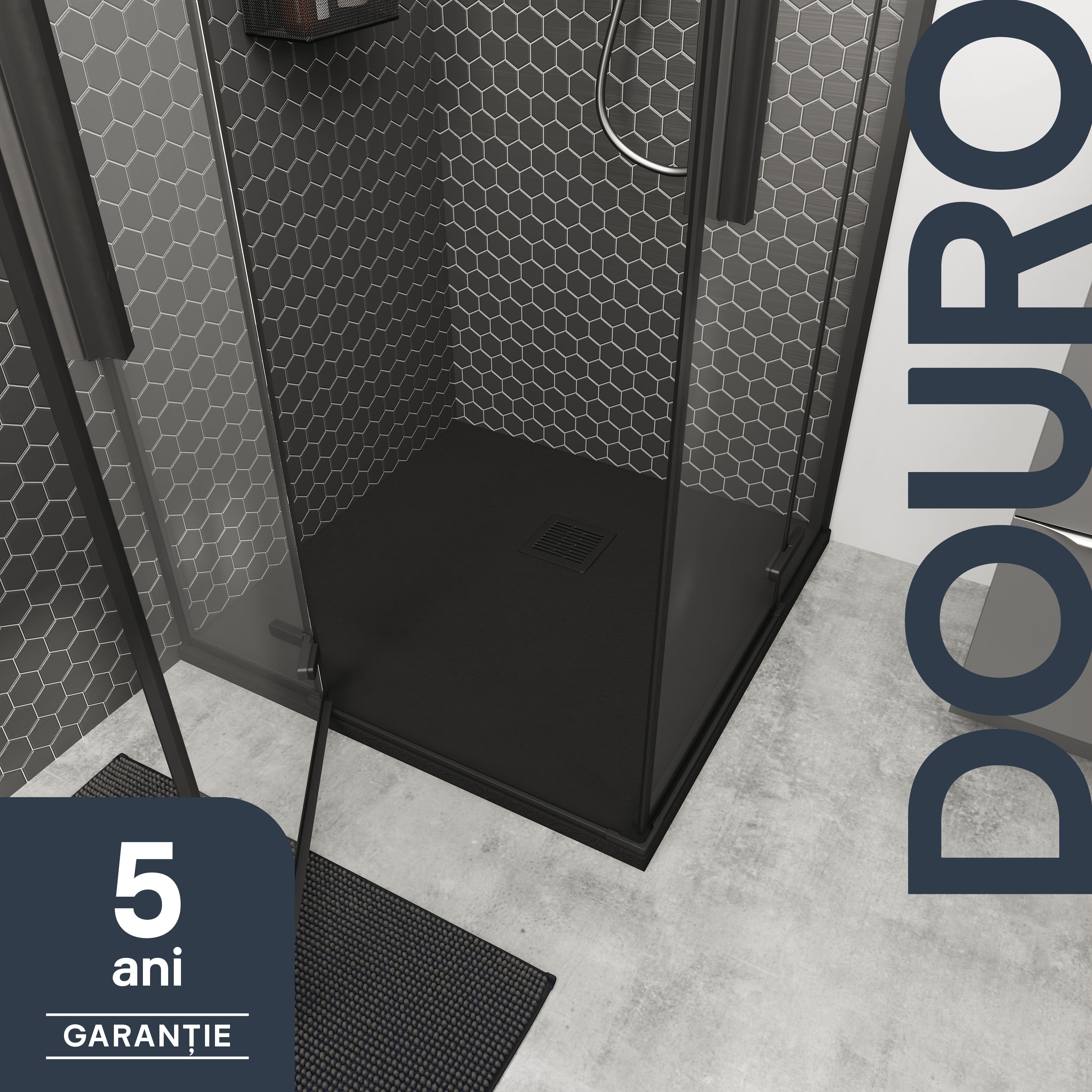 GoodHome Douro Matt Black Square Reversible drainer Shower tray (L)900mm (W)900mm (H) 30mm