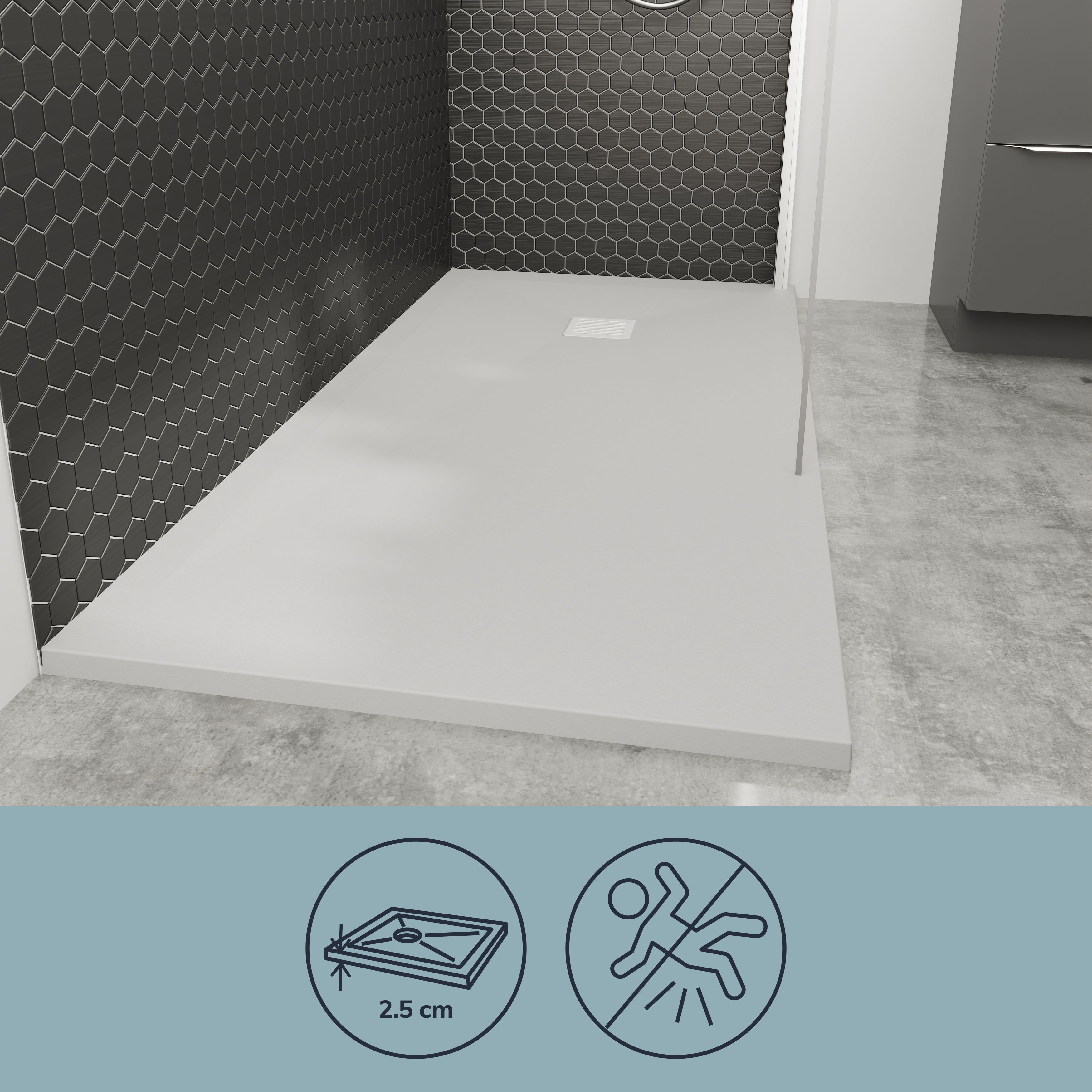 GoodHome Douro Matt White Rectangular Centre drain Shower tray (L)1200mm (W)900mm (H) 28mm