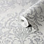 GoodHome Dovenby Grey Silver effect Damask Textured Wallpaper