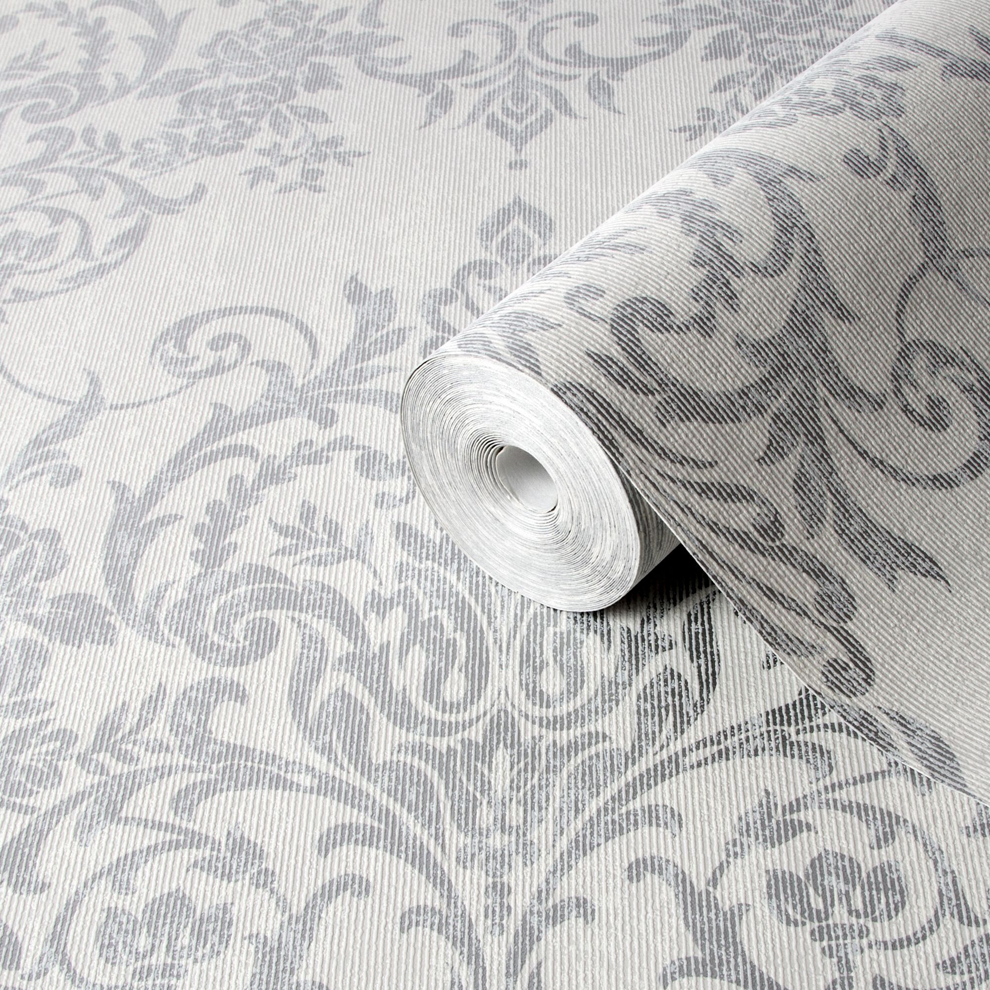 GoodHome Dovenby Grey Silver effect Damask Textured Wallpaper | DIY at Bu0026Q