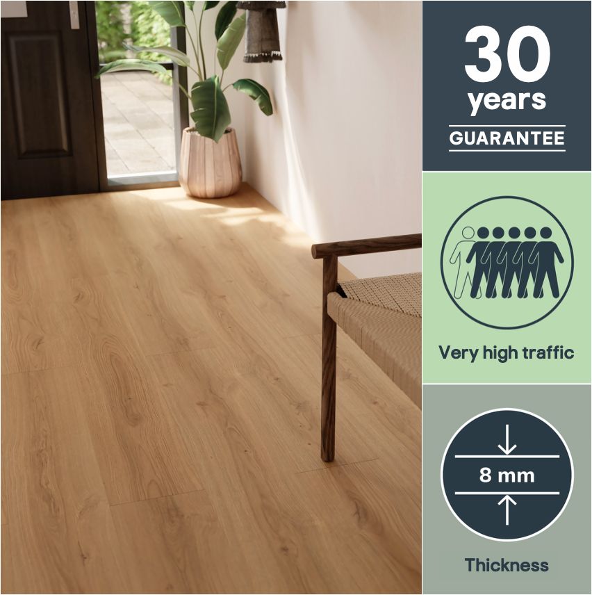 GoodHome Dovercourt Honey Natural Golden oak effect Structured Laminate Flooring, 1.99m²