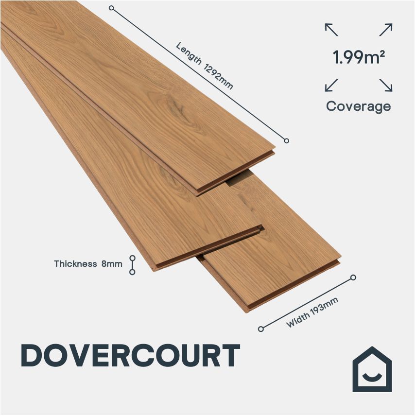 GoodHome Dovercourt Honey Natural Golden oak effect Structured Laminate Flooring, 1.99m²
