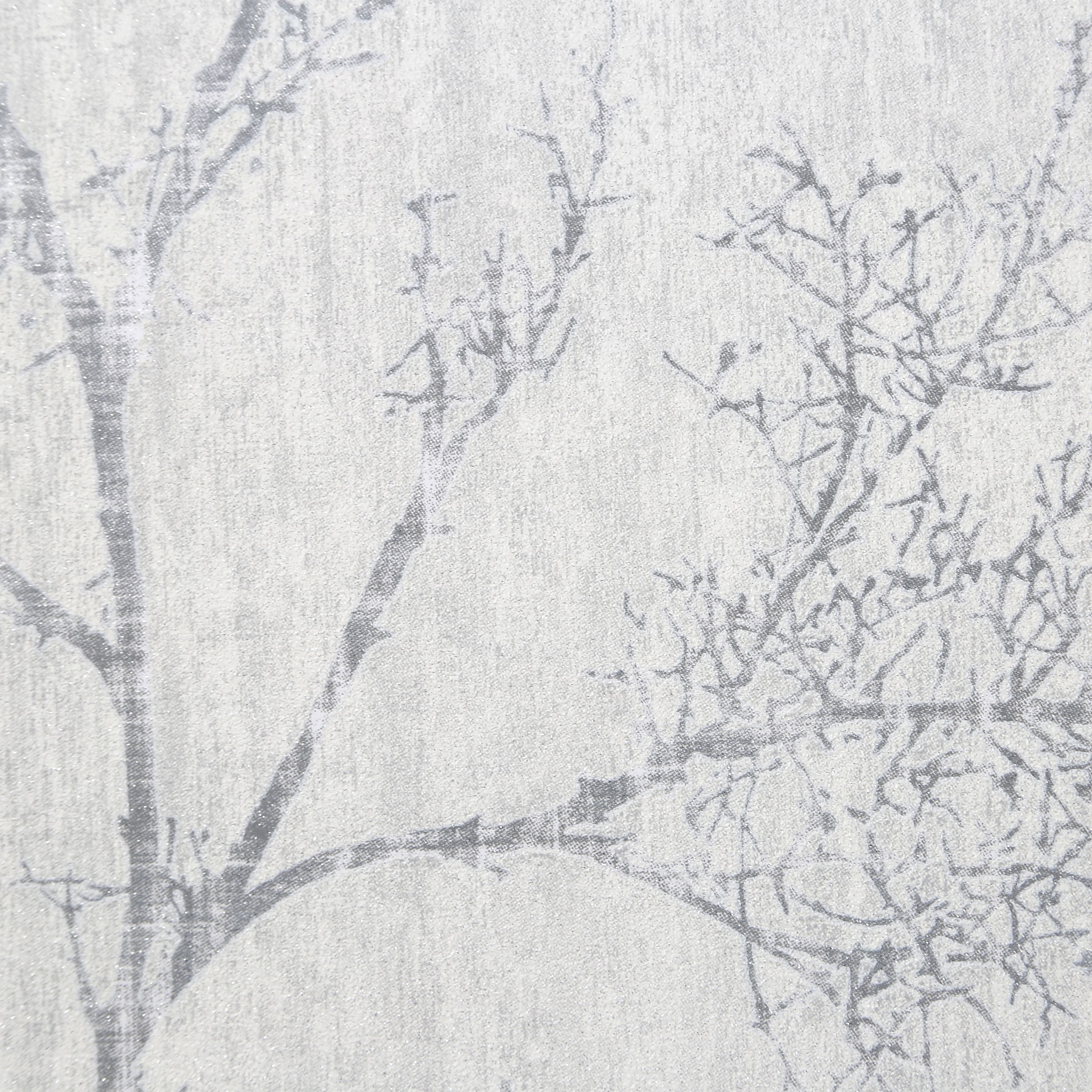 GoodHome Drave White Glitter effect Tree Textured Wallpaper Sample