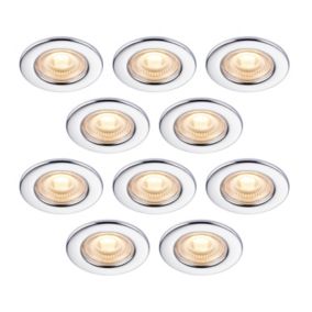 GoodHome Drexler Chrome effect Fixed LED Fire-rated Warm white Downlight IP65, Pack of 10