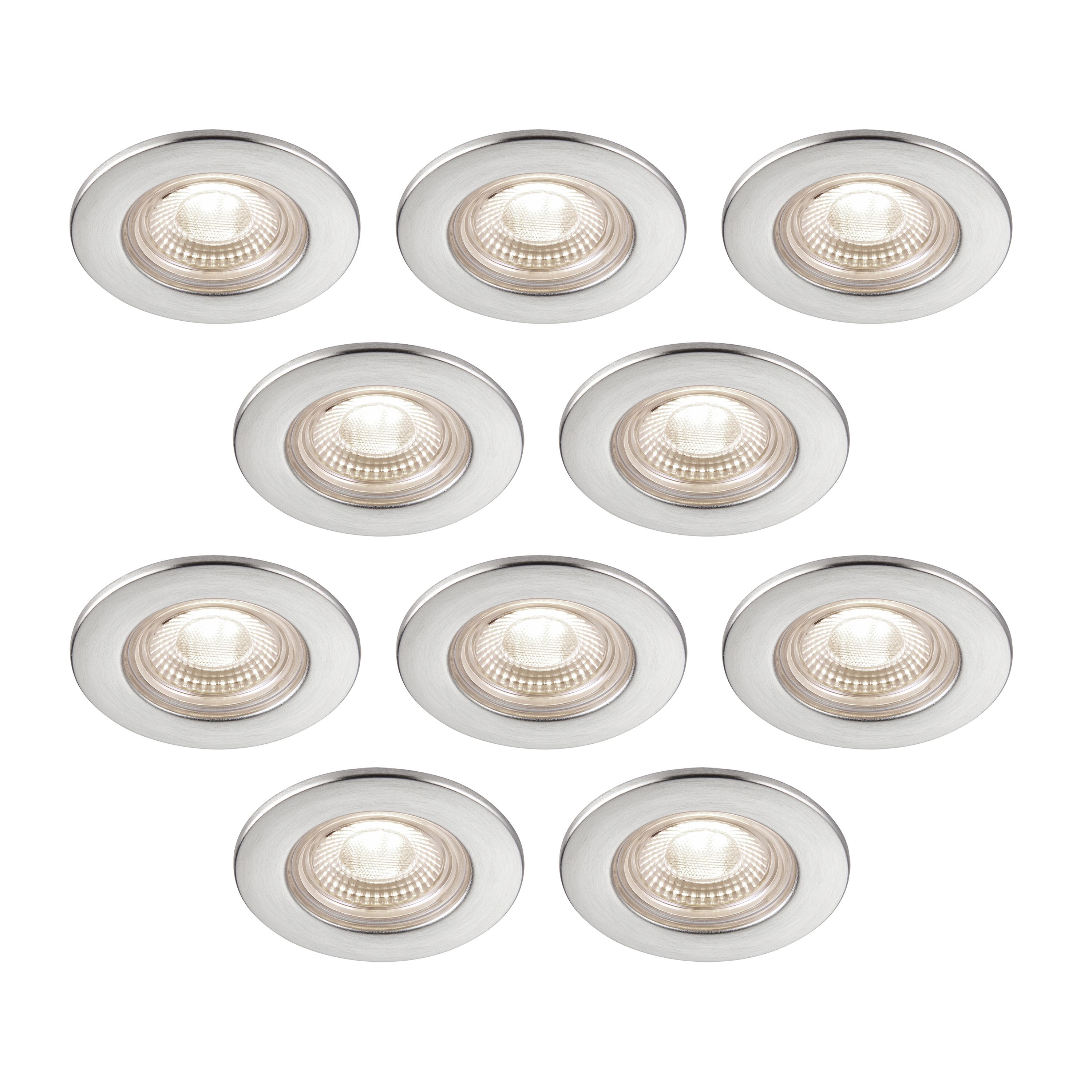 GoodHome Drexler Satin Nickel effect Fixed LED Fire-rated Neutral white Downlight IP65, Pack of 10