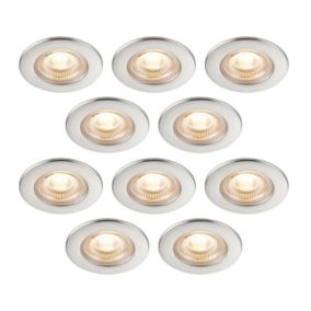 GoodHome Drexler Satin Nickel effect Fixed LED Fire-rated Warm white Downlight IP65, Pack of 10