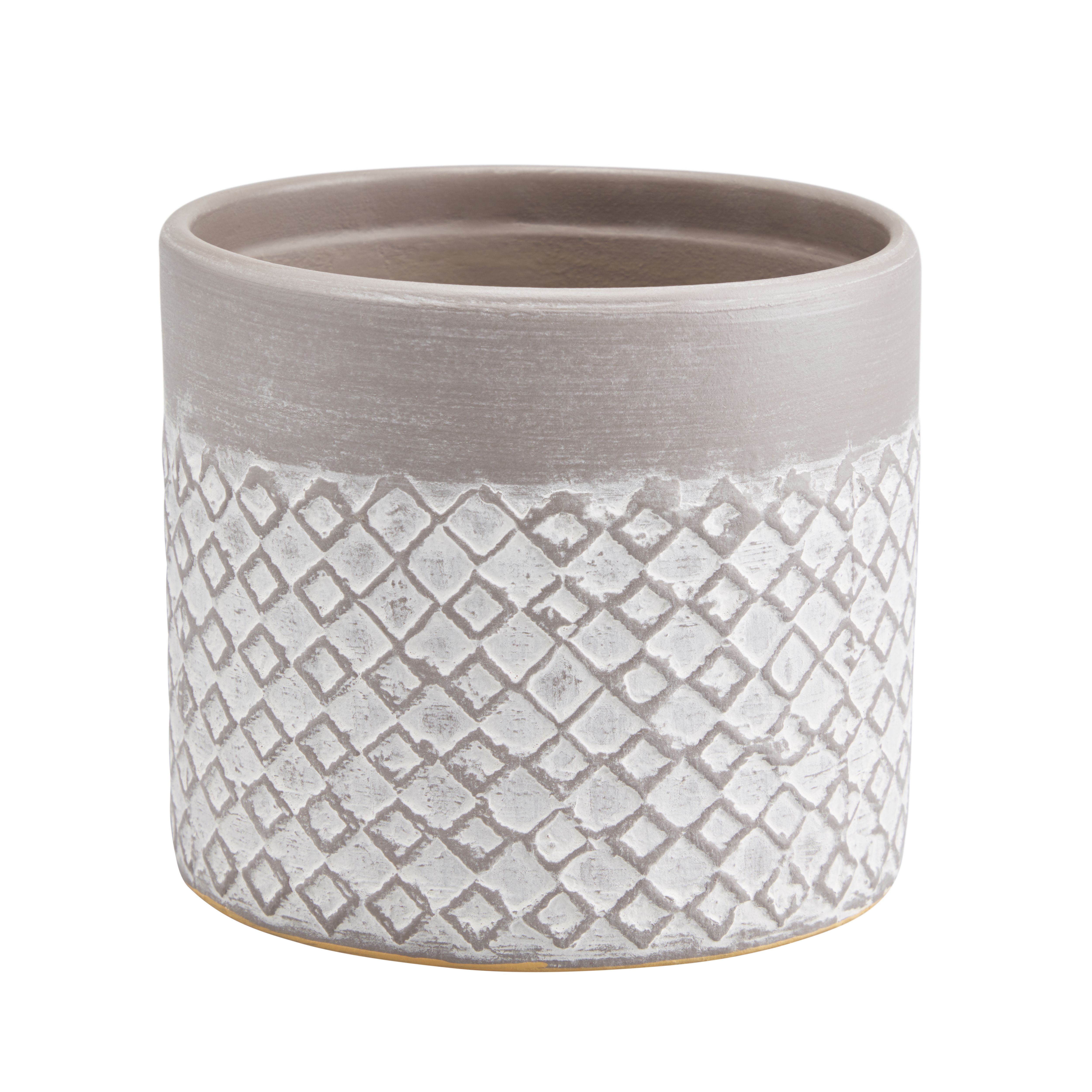 GoodHome Driftwood Clay Diamond Circular Plant pot (Dia) 12.5cm, (H)11cm, 800ml