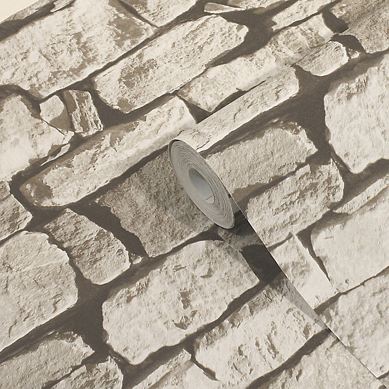 GoodHome Druye Light grey Stone effect Textured Wallpaper Sample | DIY at  B&Q