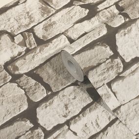 GoodHome Druye Light grey Stone effect Textured Wallpaper Sample