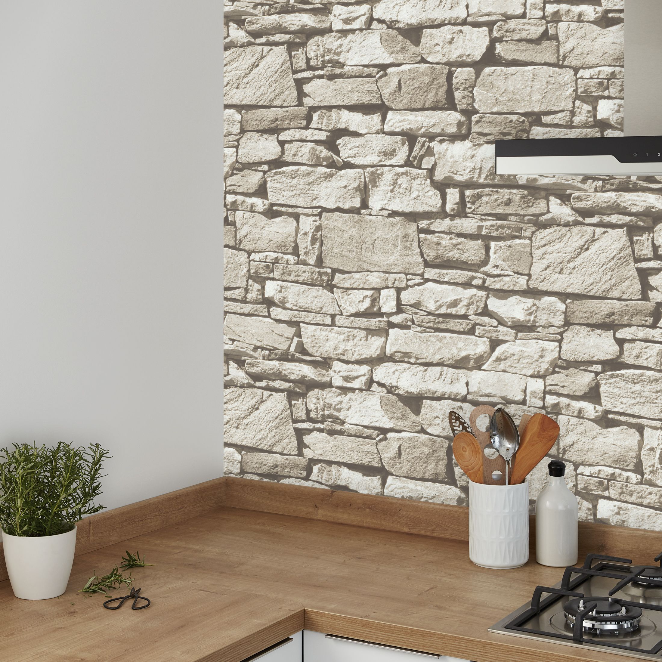 Goodhome Druye Light Grey Stone Stone Effect Textured Wallpaper Diy At B Q