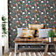 GoodHome Druzy Blue Tropical leaves Textured Wallpaper