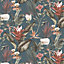 GoodHome Druzy Blue Tropical leaves Textured Wallpaper