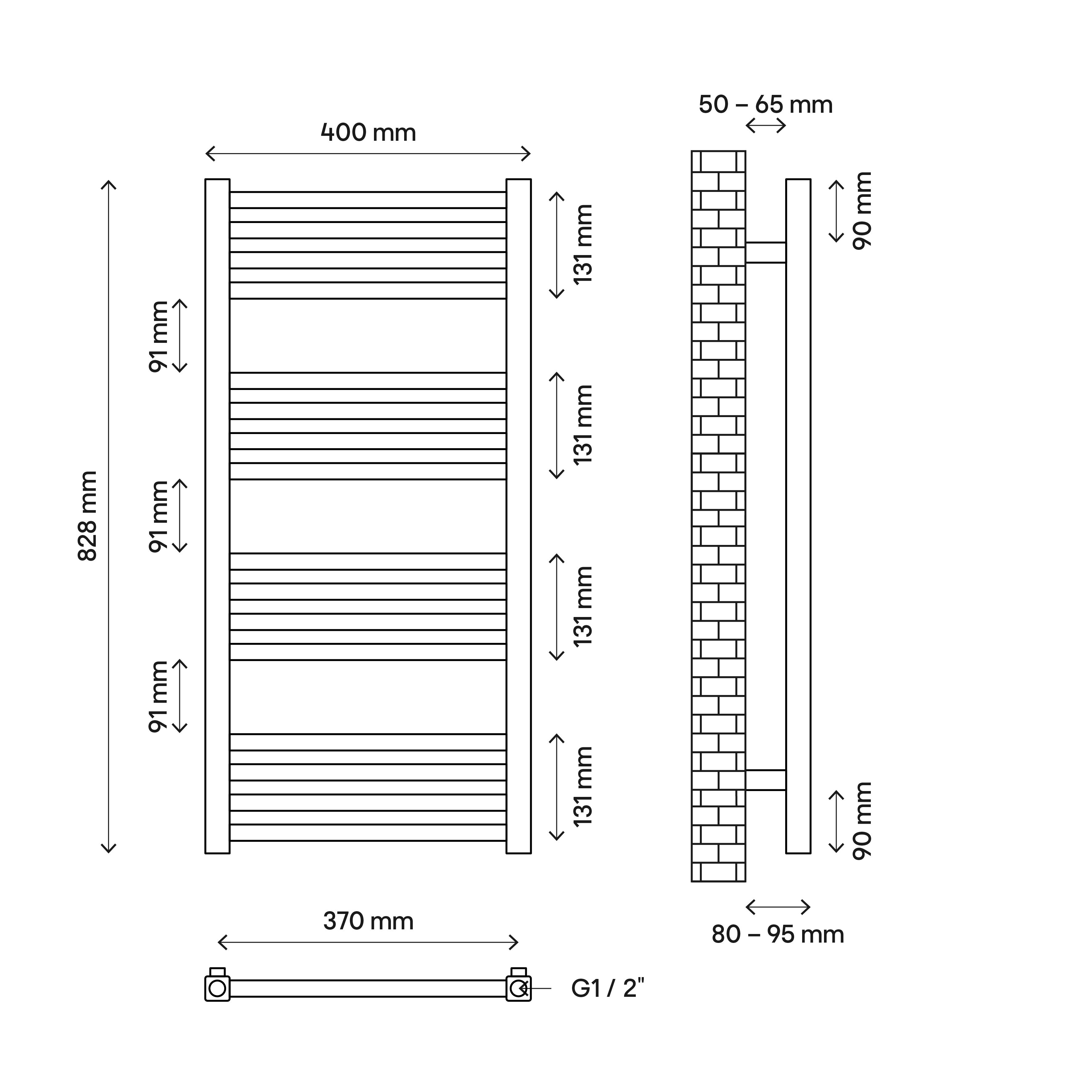 GoodHome Duala White 1109BTU Vertical Towel radiator (W)400mm x (H)828mm